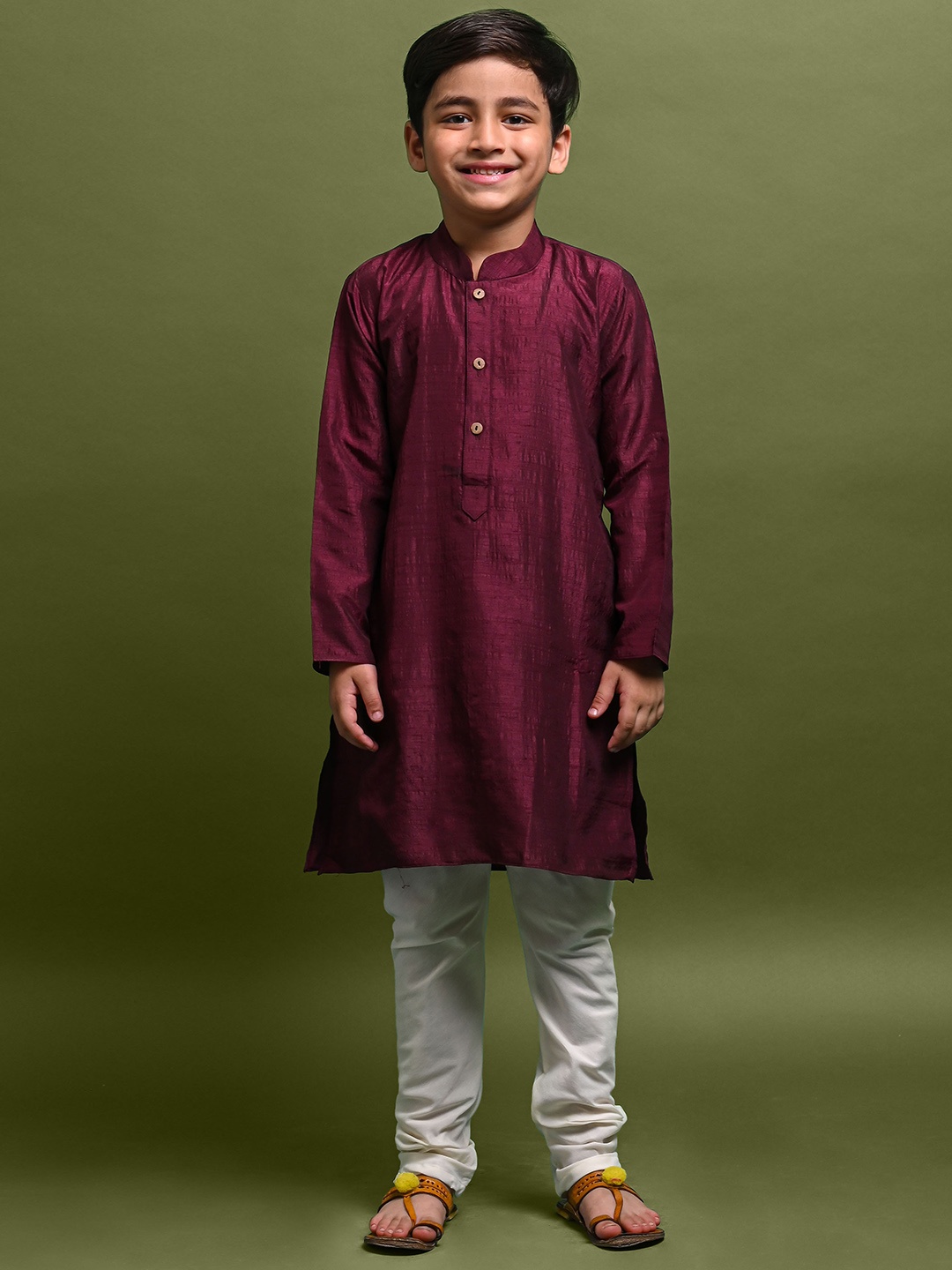 

VESHAM Boys Mandarin Collar Straight Kurta, Burgundy