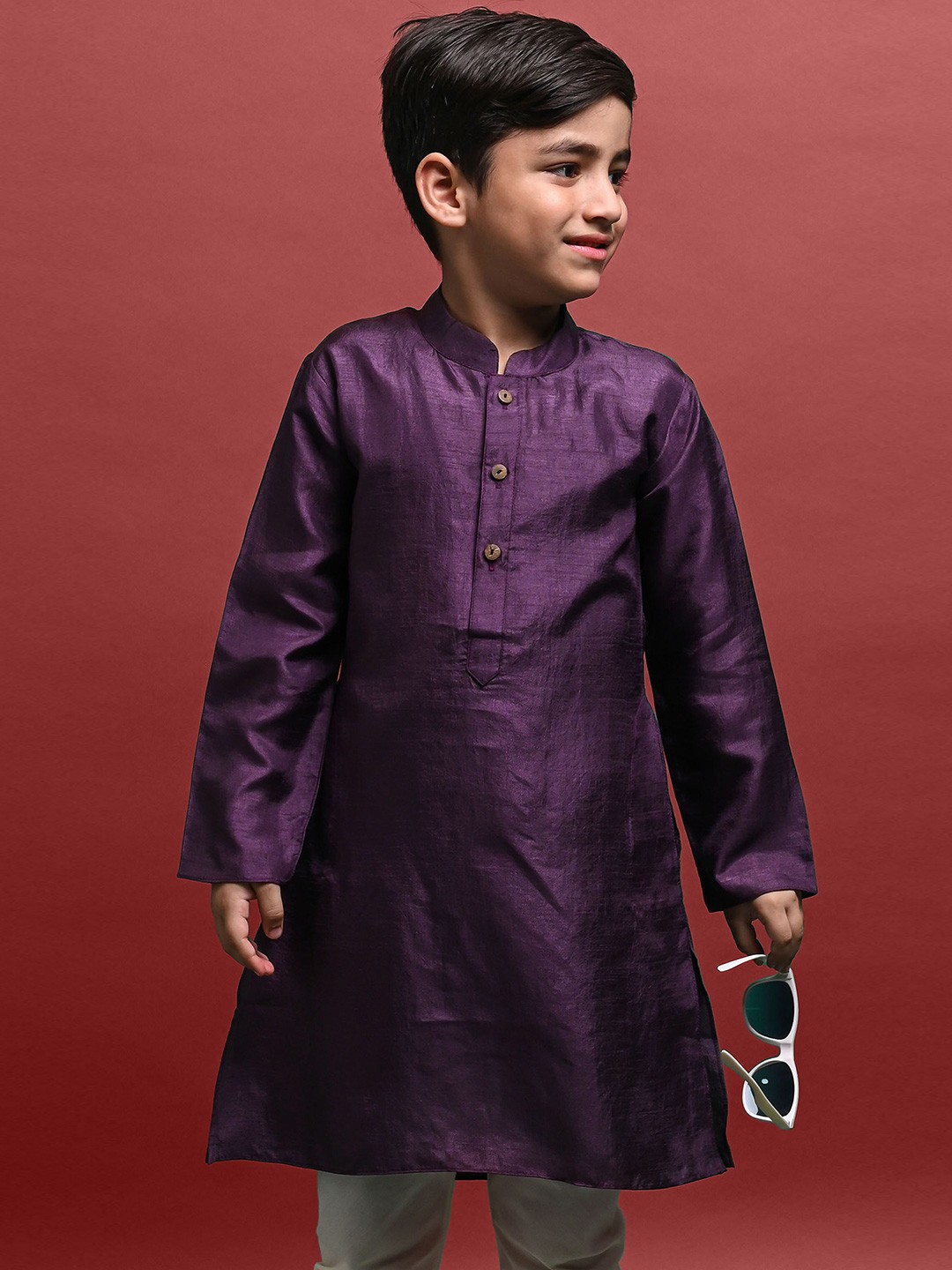 

VESHAM Boys Mandarin Collar Straight Kurta, Purple