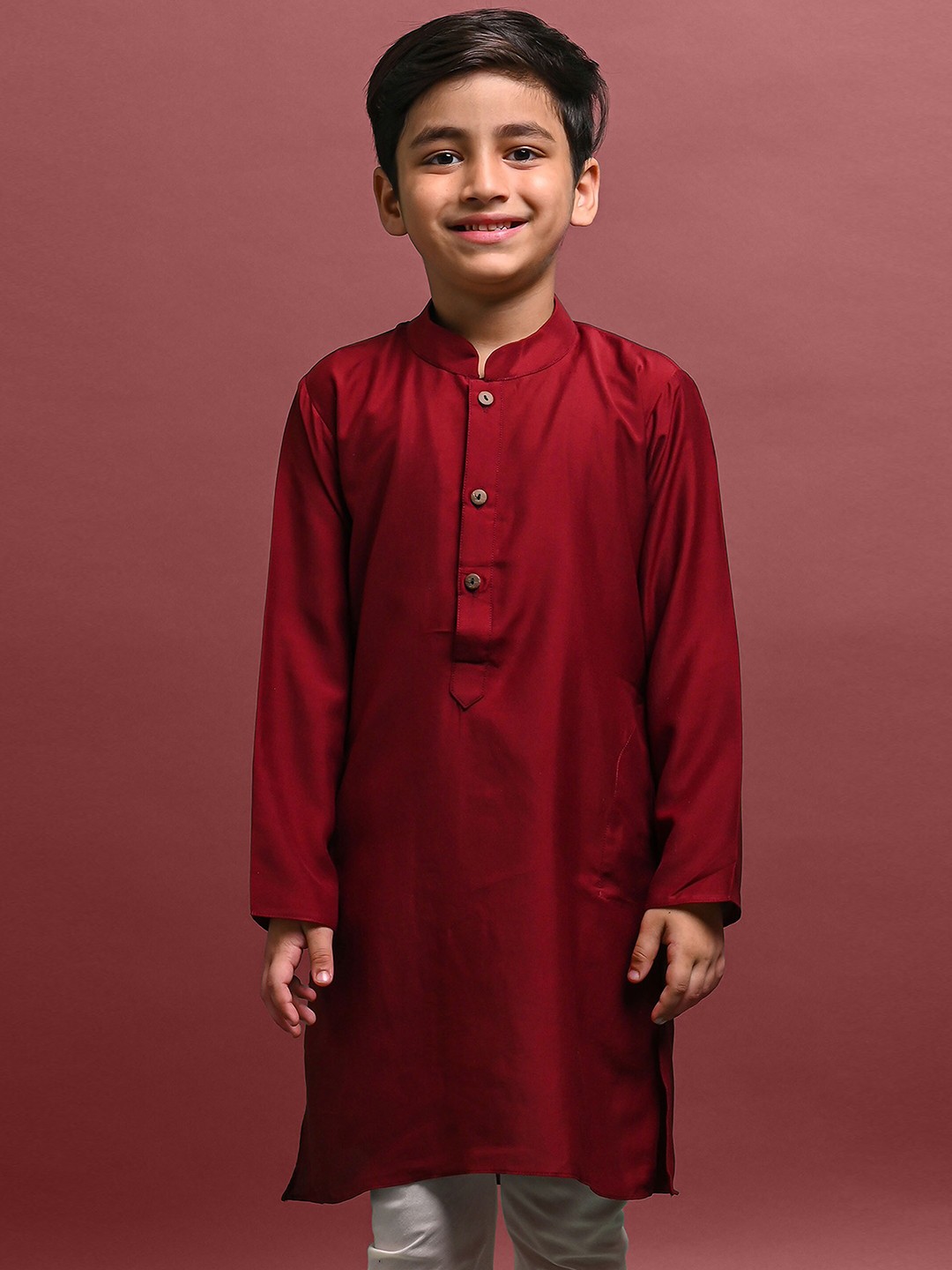 

VESHAM Boys Mandarin Collar Long Sleeves Straight Kurta, Maroon