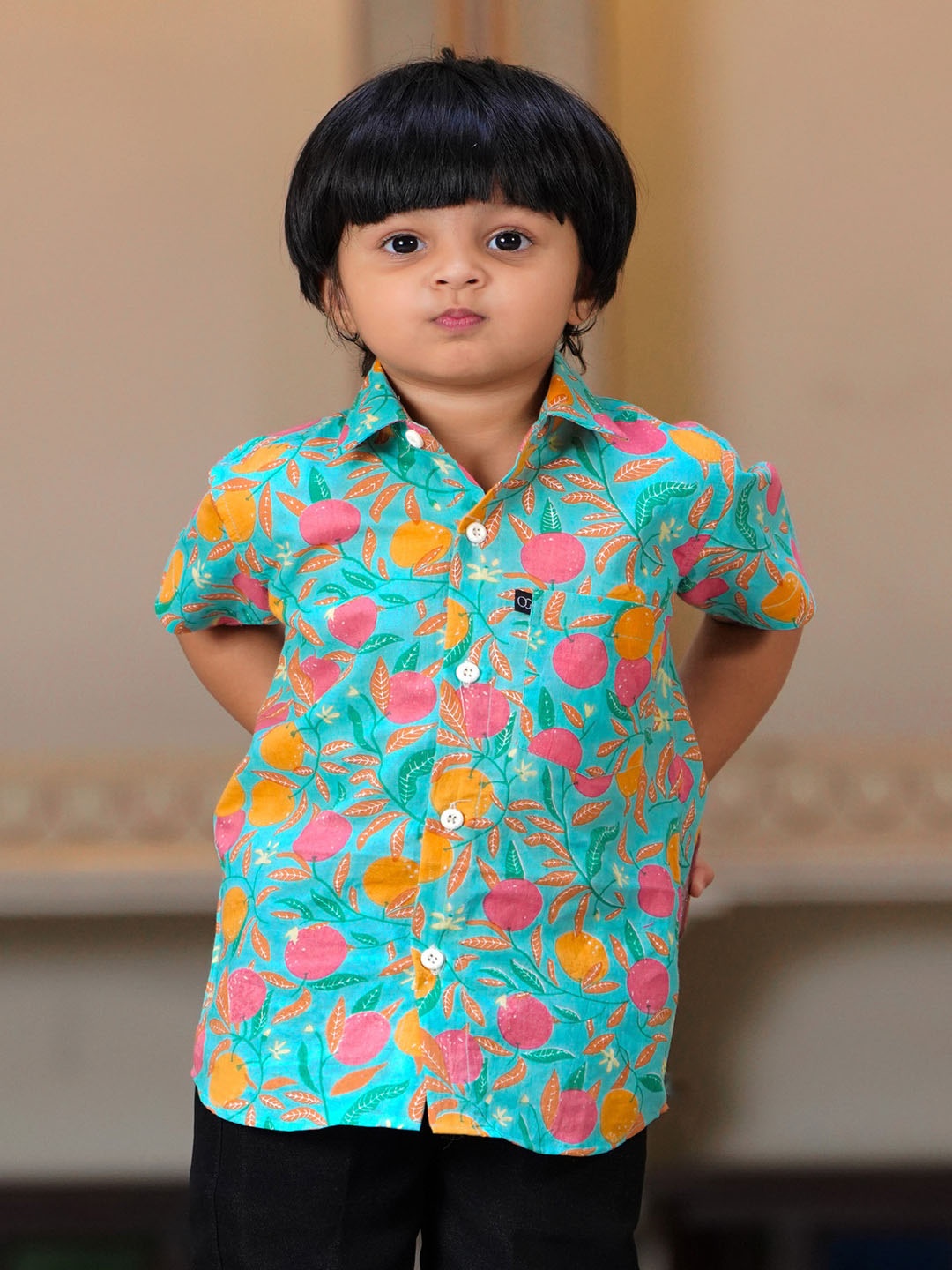 

Bought First Boys Spread Collar Premium Floral Printed Shirt, Sea green