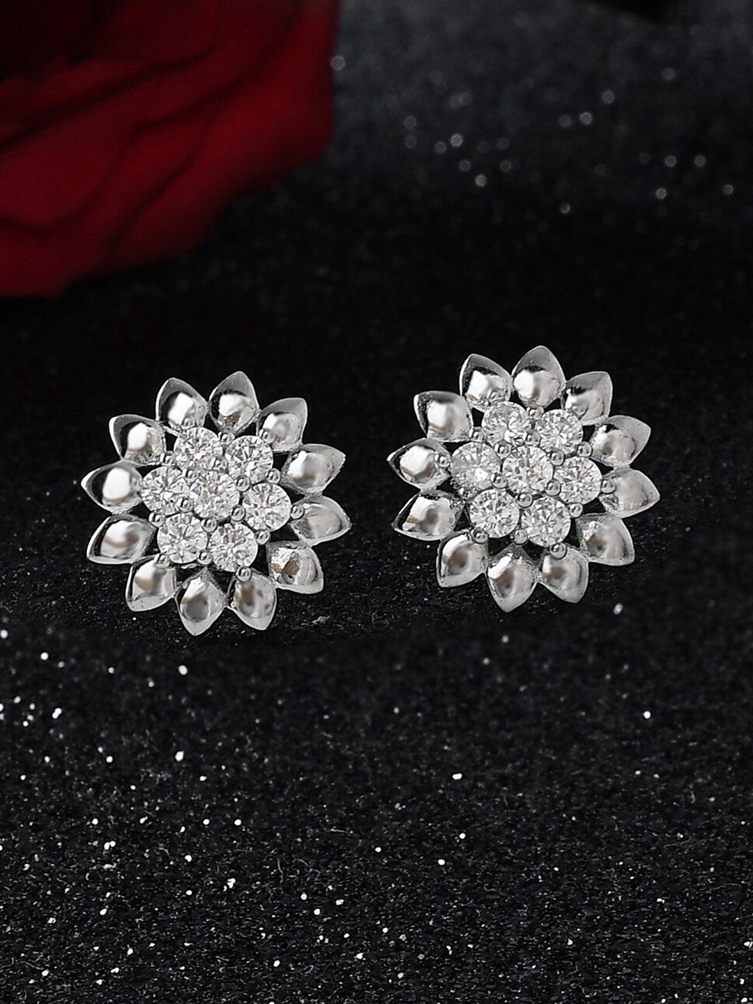 

Studio Voylla 925 Sterling Silver Rhodium-Plated Cubic Zirconia Studded Studs Earrings
