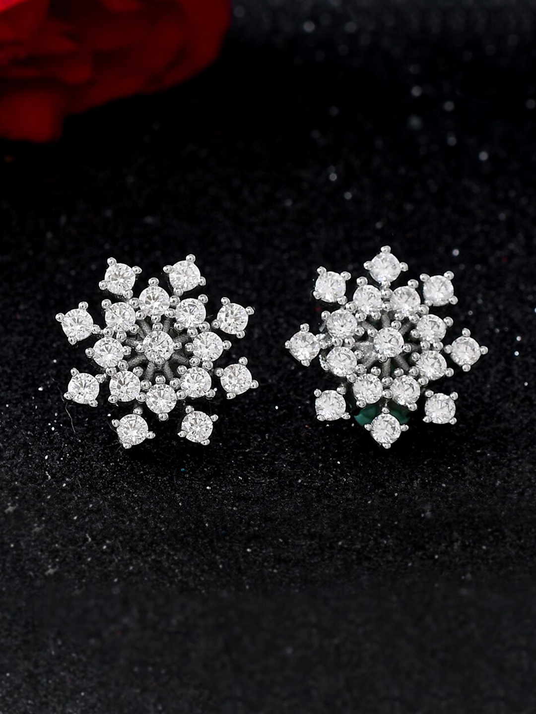 

Studio Voylla 925 Sterling Silver Rhodium-Plated Cubic Zirconia Studded Studs Earrings