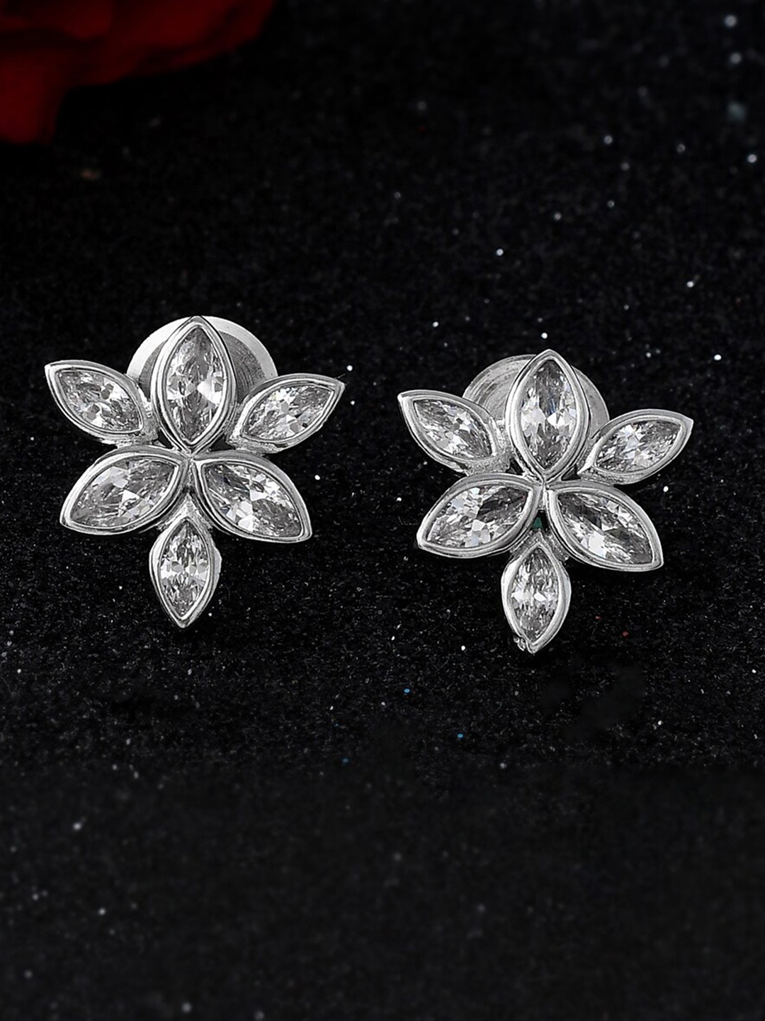 

Studio Voylla 925 Sterling Silver Rhodium-Plated Cubic Zirconia Studded Studs Earrings