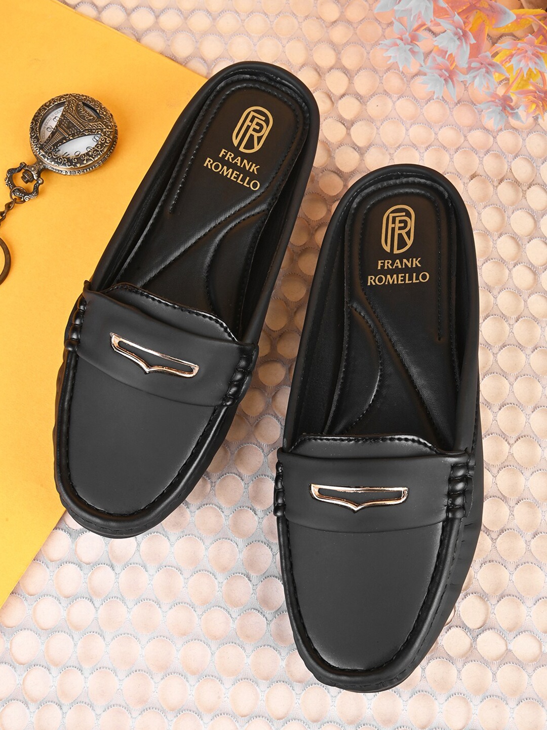 

FRANKROMELLO Embellished Round Toe Slip-On Loafers, Black