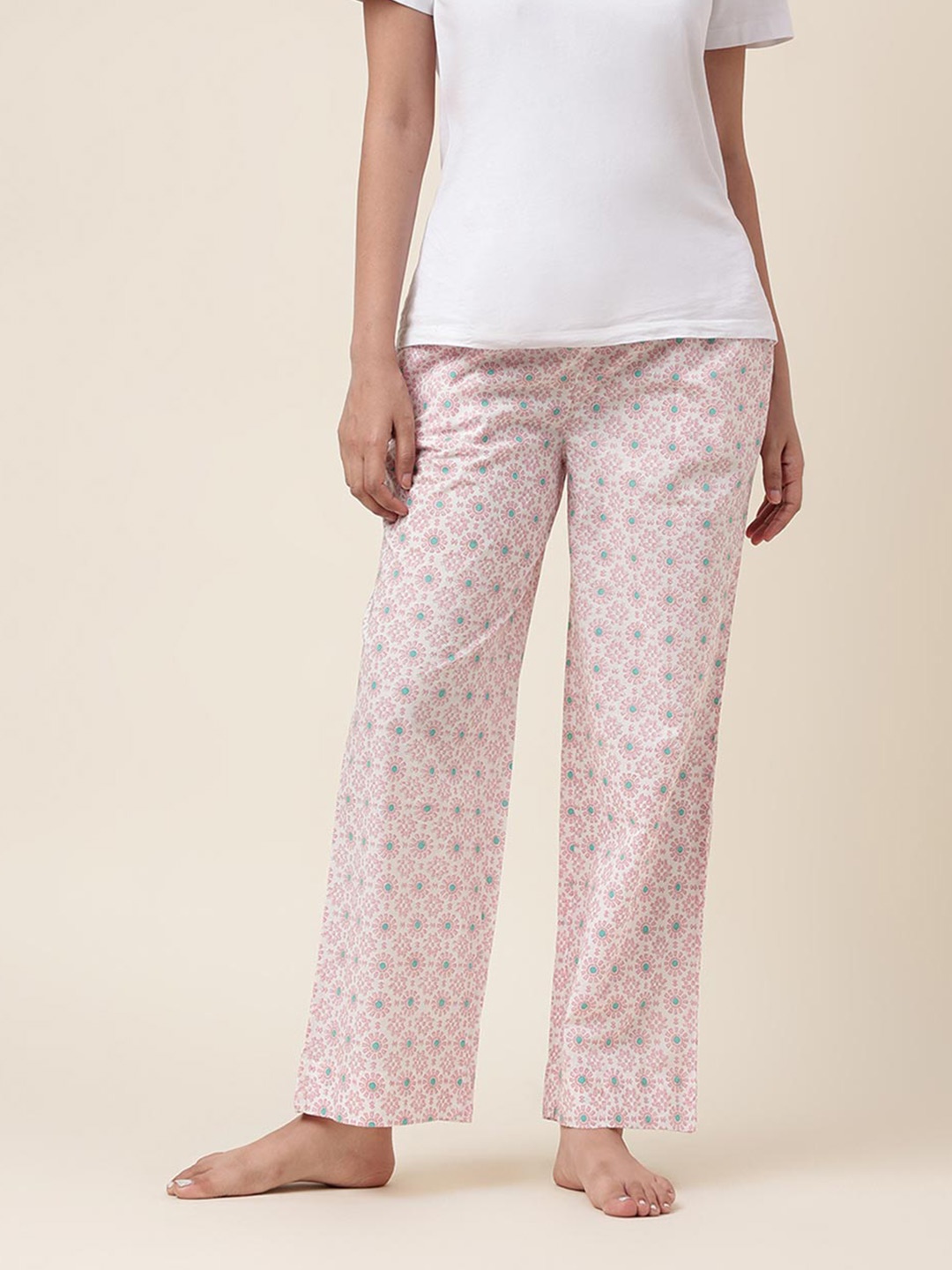 

Fabindia Women Printed Cotton Lounge Pants, Pink