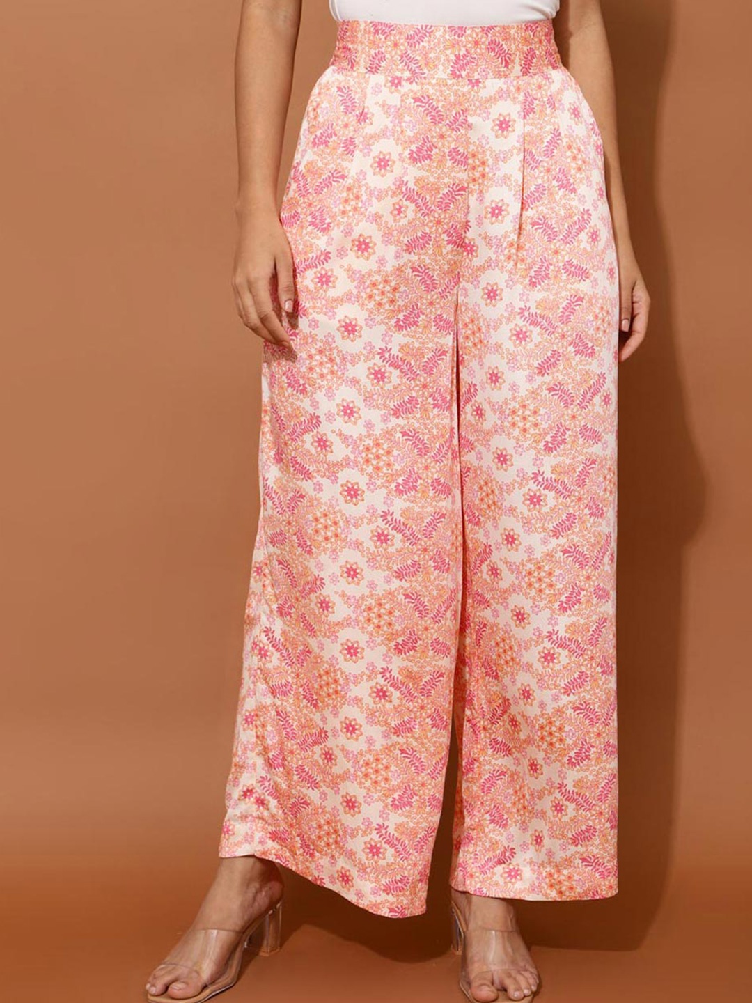 

Fabindia Women Textured Printed Straight Fit Trousers, Off white