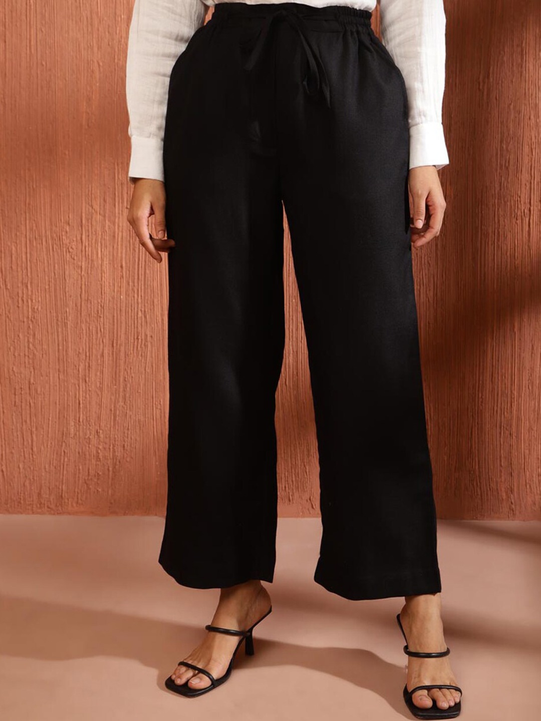 

Fabindia Women Mid-Rise Regular Fit Parallel Trouser, Black