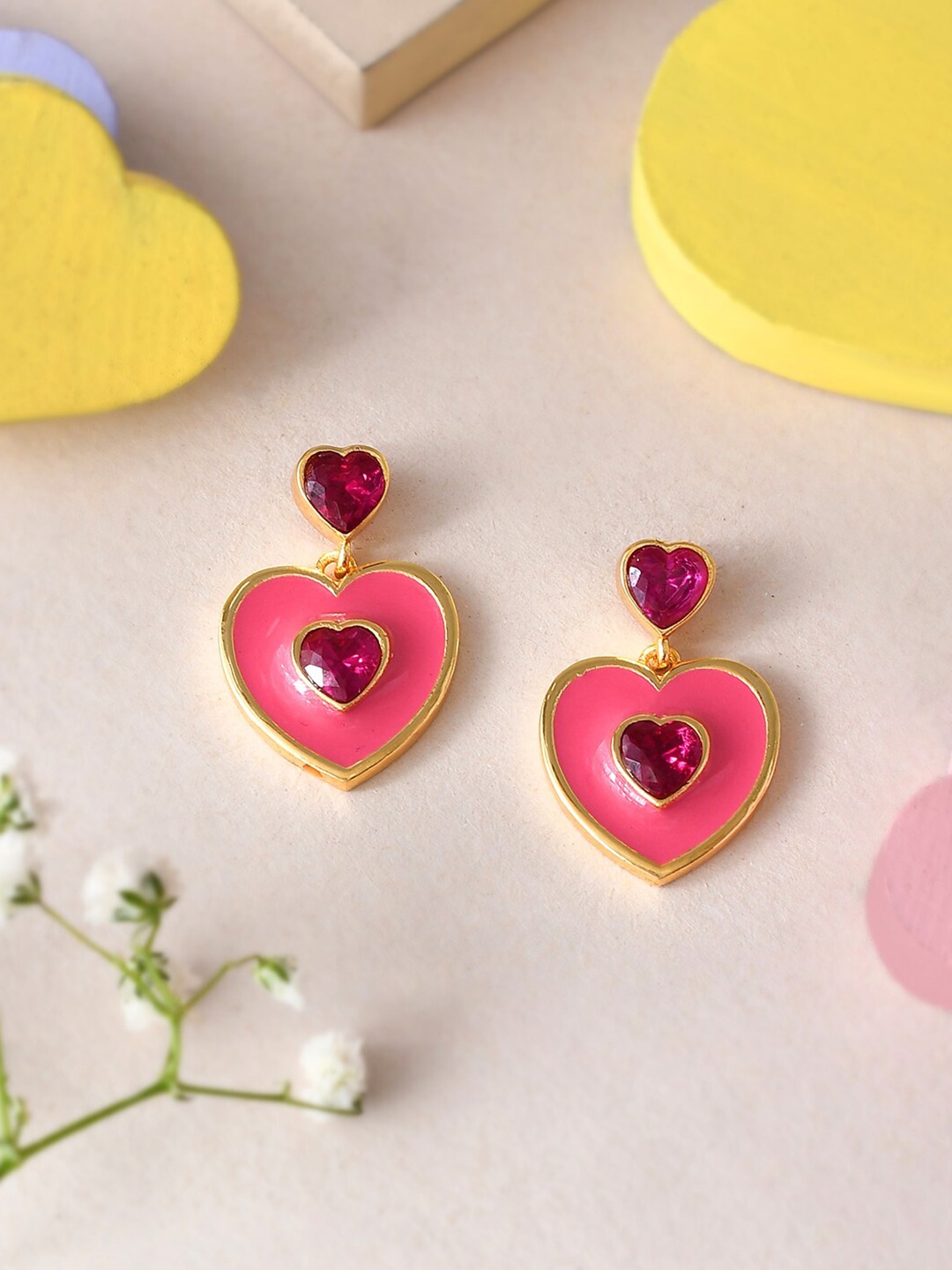 

Voylla Gold Plated Heart Shaped Drop Earrings