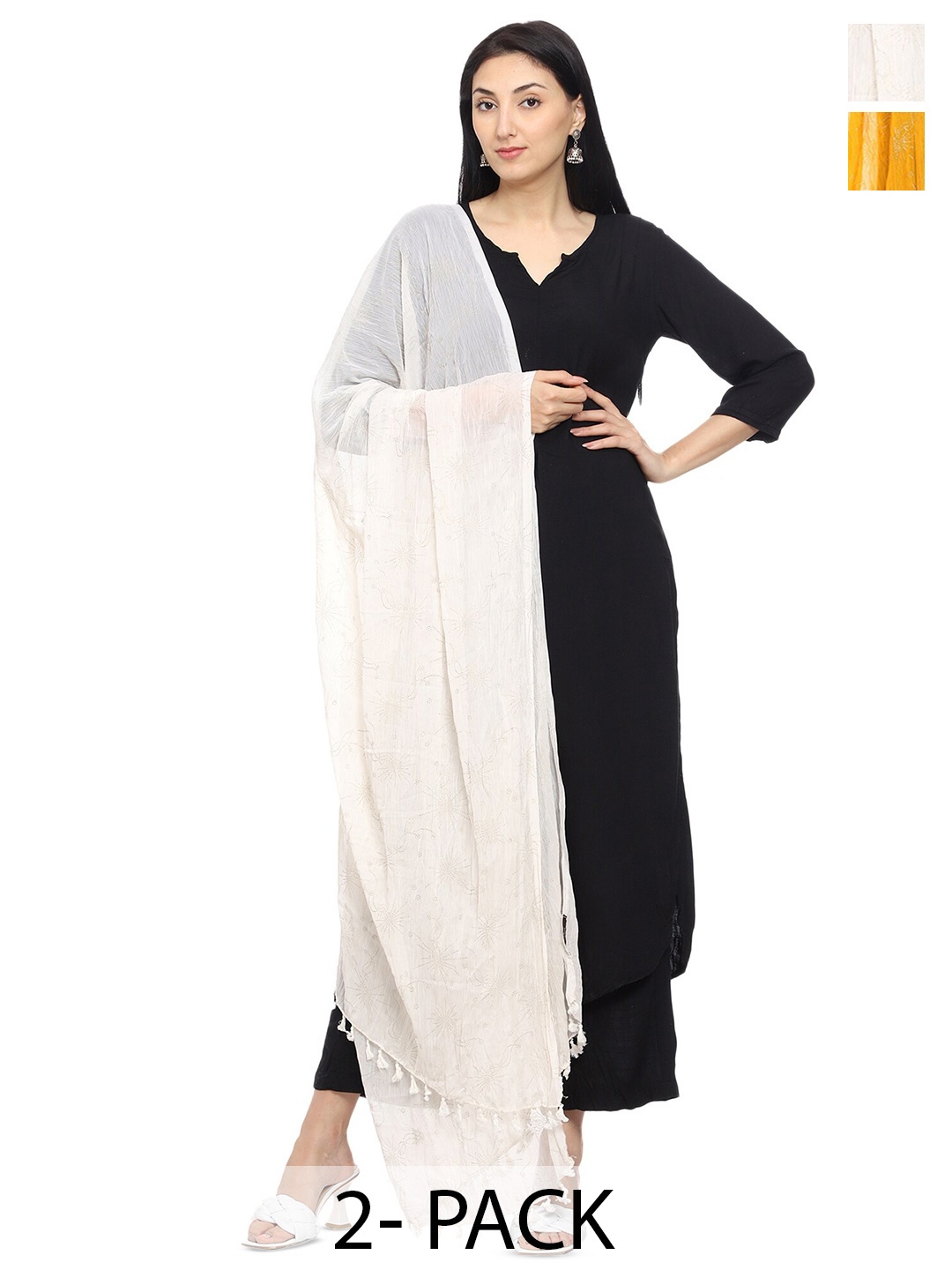 

Tulip Eden Pack Of 2 Ethnic Motifs Foil Printed Dupatta, Off white