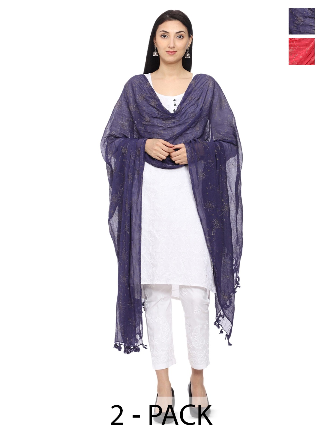 

Tulip Eden Pack Of 2 Floral Printed Dupatta, Navy blue