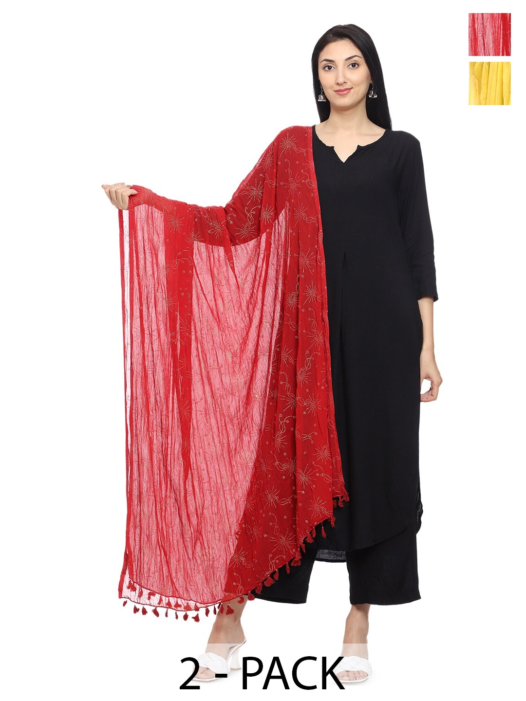 

Tulip Eden Pack Of 2 Floral Printed Dupatta, Yellow