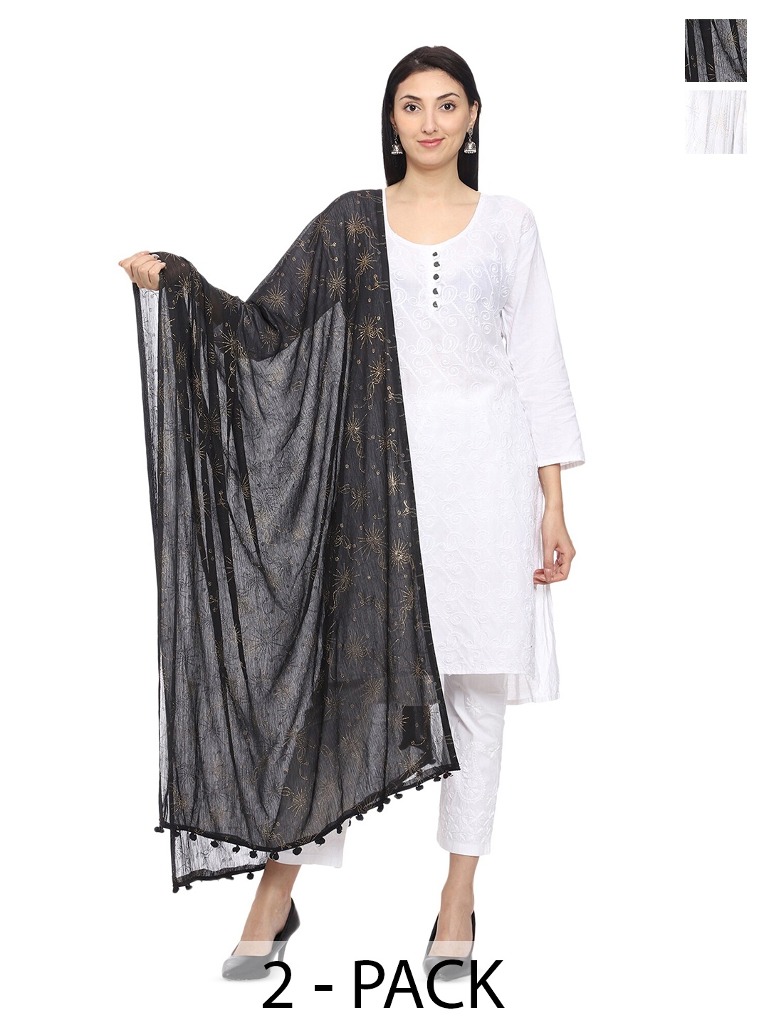 

Tulip Eden Pack Of 2 Ethnic Printed Foil Print Dupatta, Black