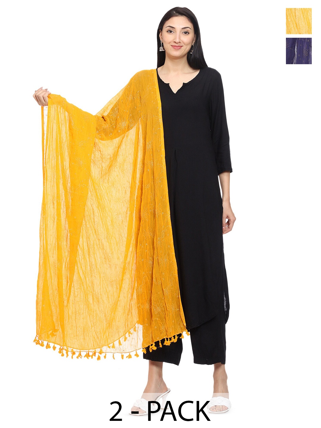 

Tulip Eden Pack Of 2 Ethnic Foil Printed Dupatta, Navy blue