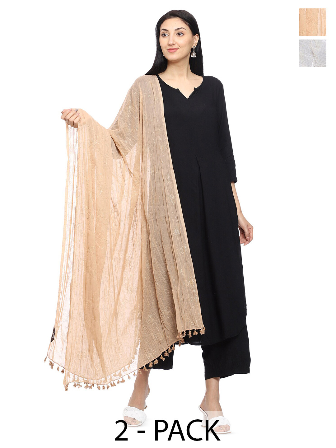 

Tulip Eden Pack Of 2 Floral Printed Dupatta, Cream