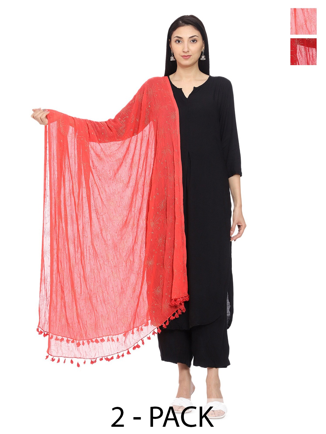 

Tulip Eden Pack Of 2 Floral Printed Dupatta, Coral