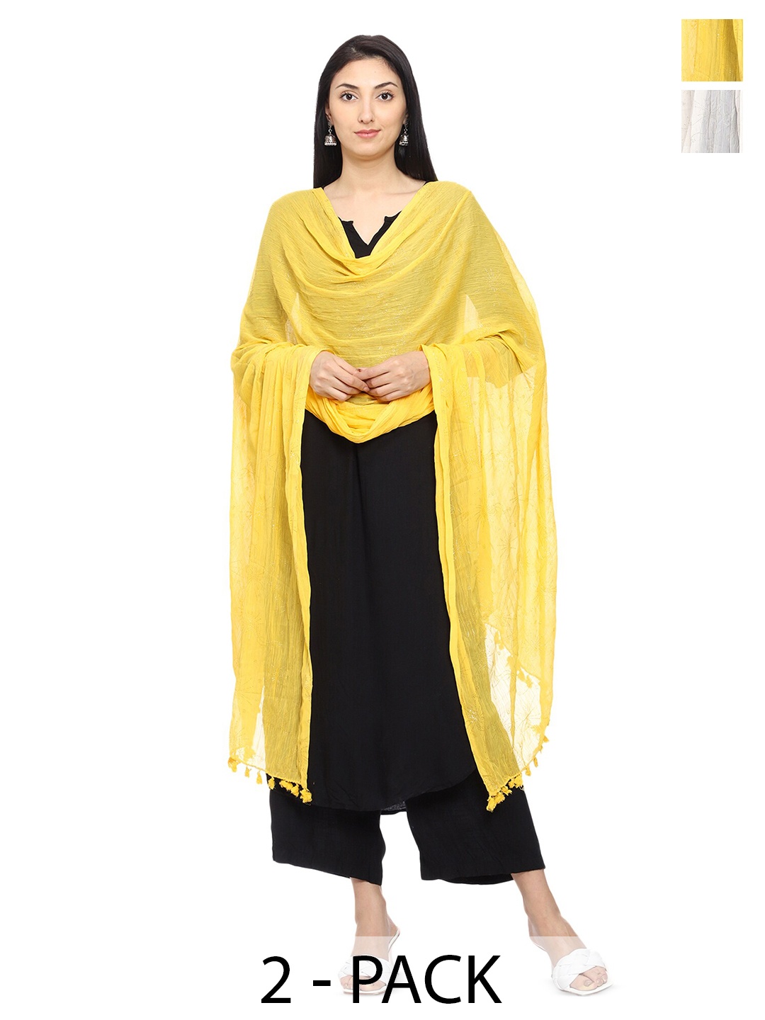 

Tulip Eden Pack Of 2 Ethnic Printed Foil Print Dupatta, Yellow