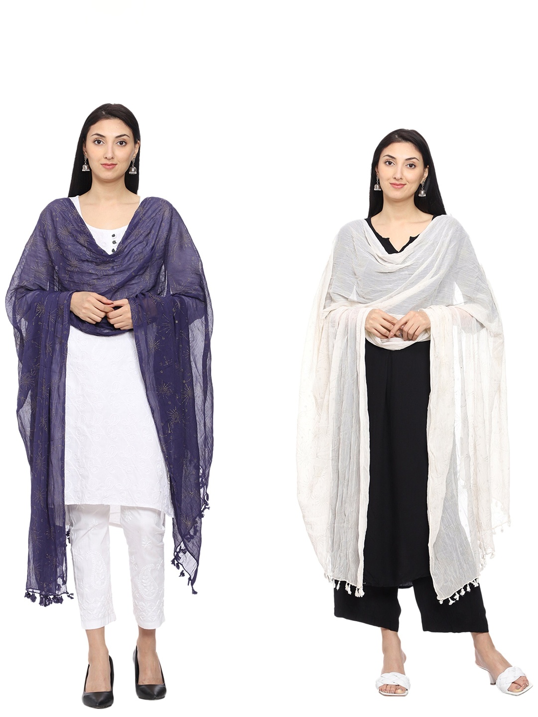 

Tulip Eden Pack Of 2 Floral Printed Dupatta, Navy blue