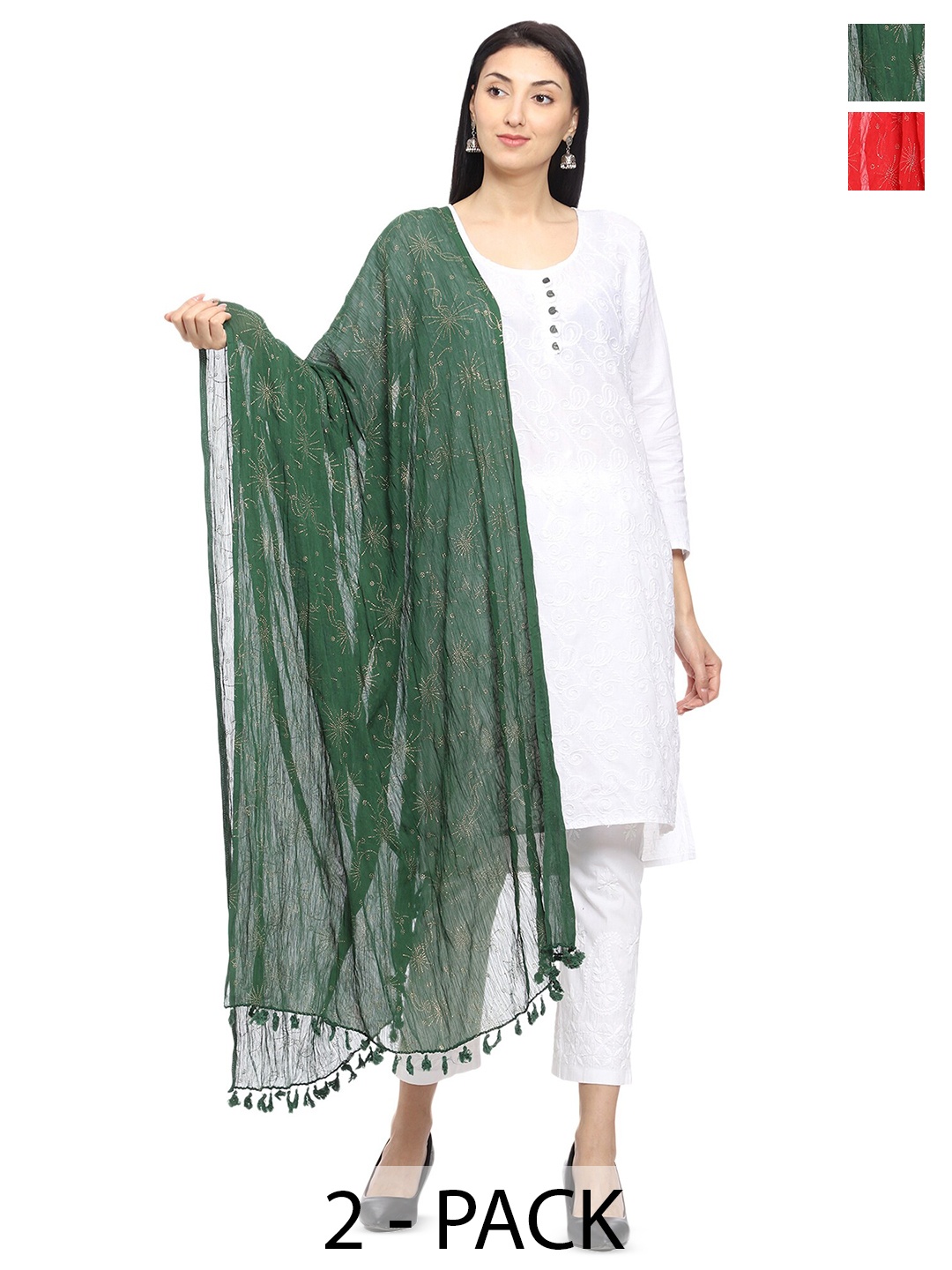 

Tulip Eden Pack Of 2 Ethnic Foil Printed Dupatta, Green