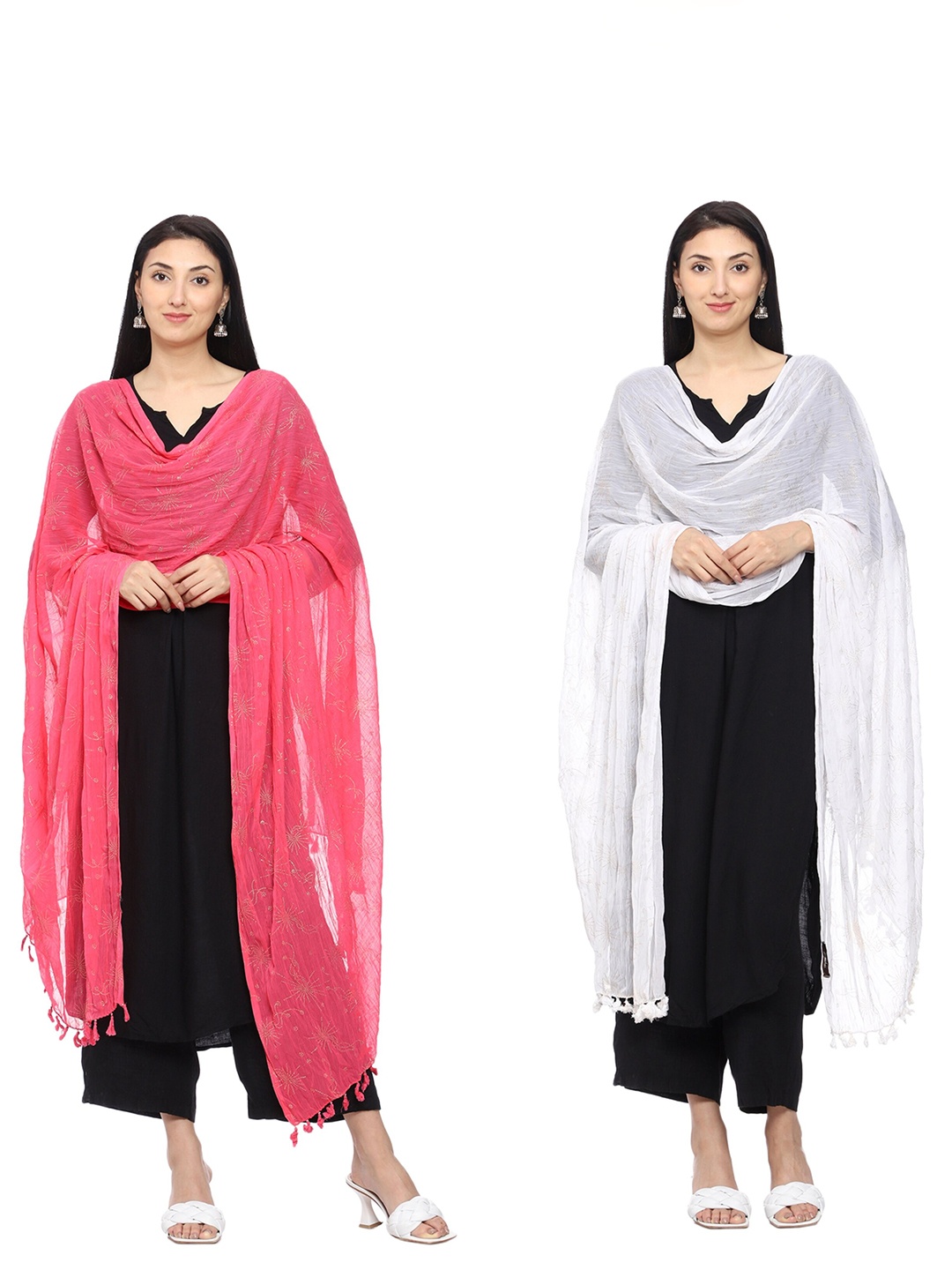 

Tulip Eden Pack Of 2 Ethnic Foil Printed Dupatta, Pink