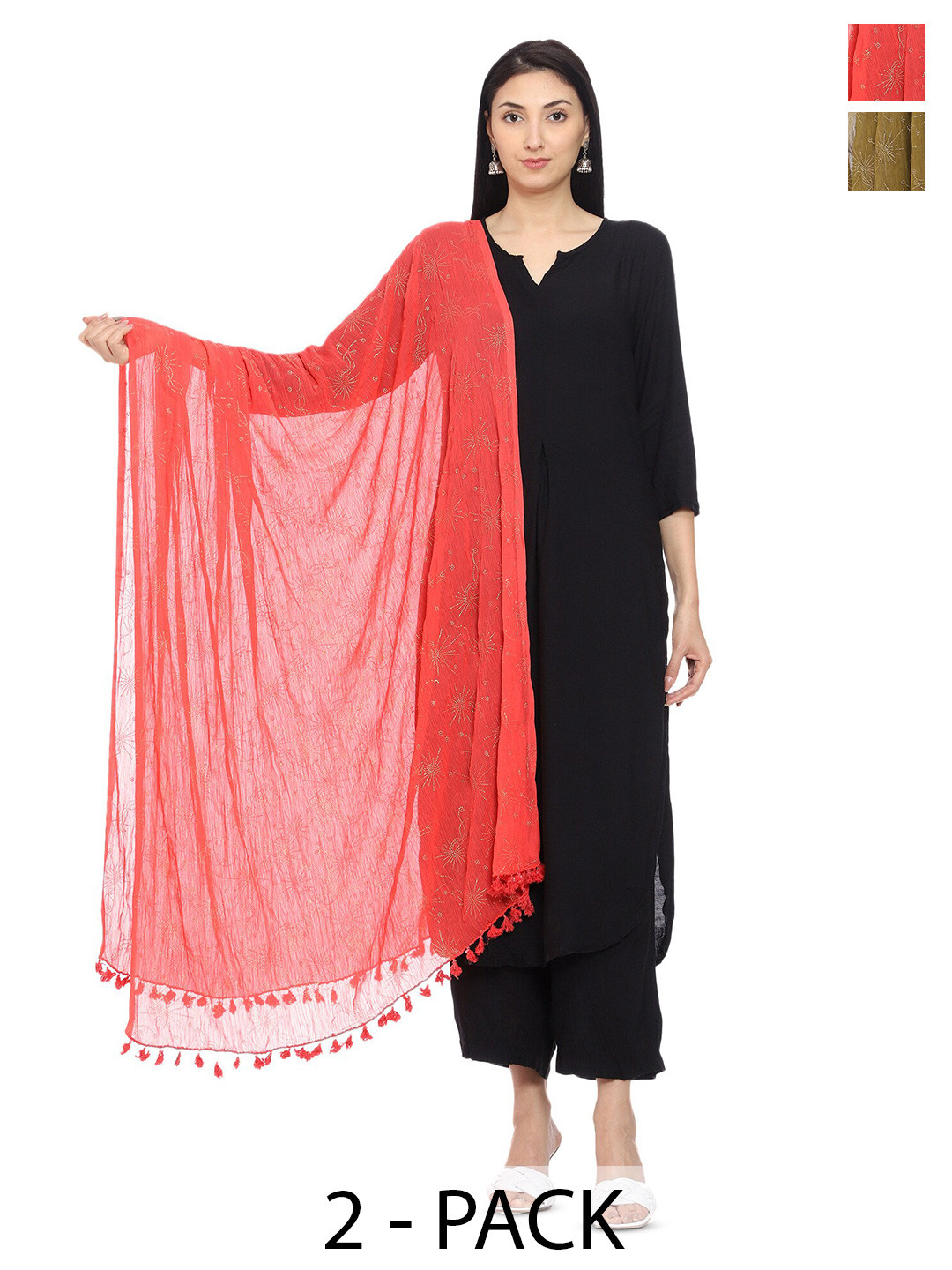 

Tulip Eden Pack Of 2 Ethnic Motifs Printed Dupattas, Coral