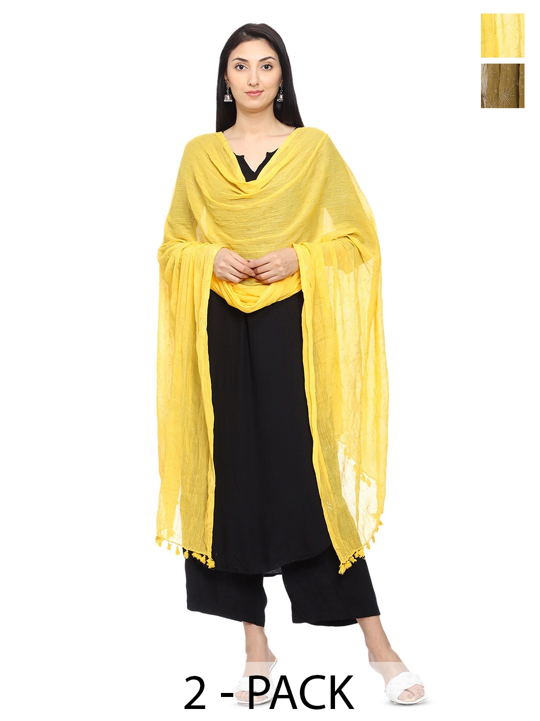 

Tulip Eden Pack Of 2 Floral Printed Dupatta, Yellow
