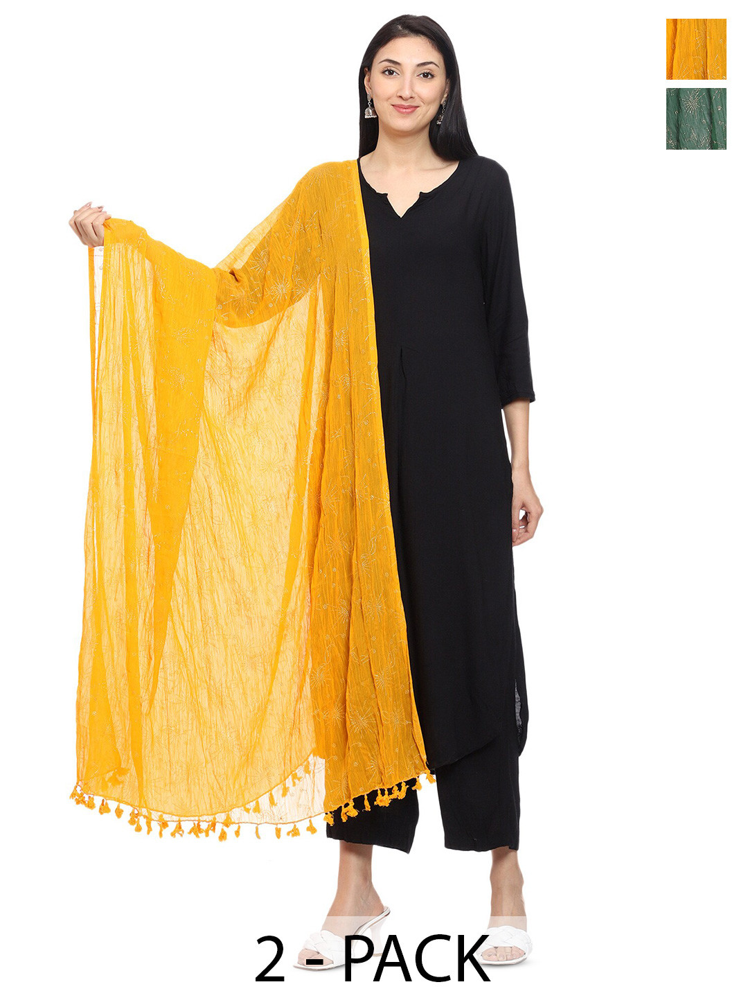 

Tulip Eden Pack Of 2 Floral Printed Dupatta, Green
