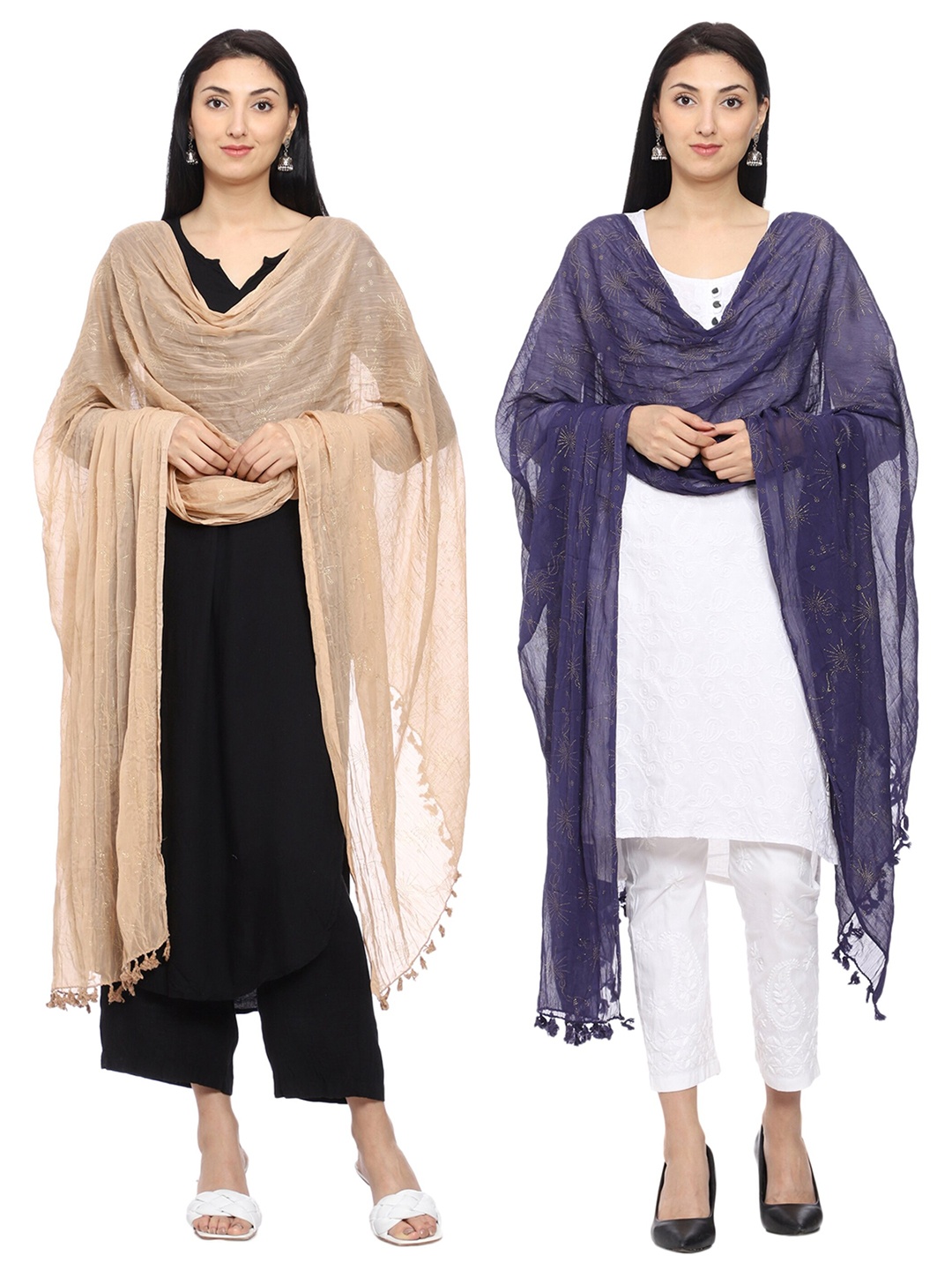 

Tulip Eden Pack Of 2 Floral Printed Dupatta, Cream