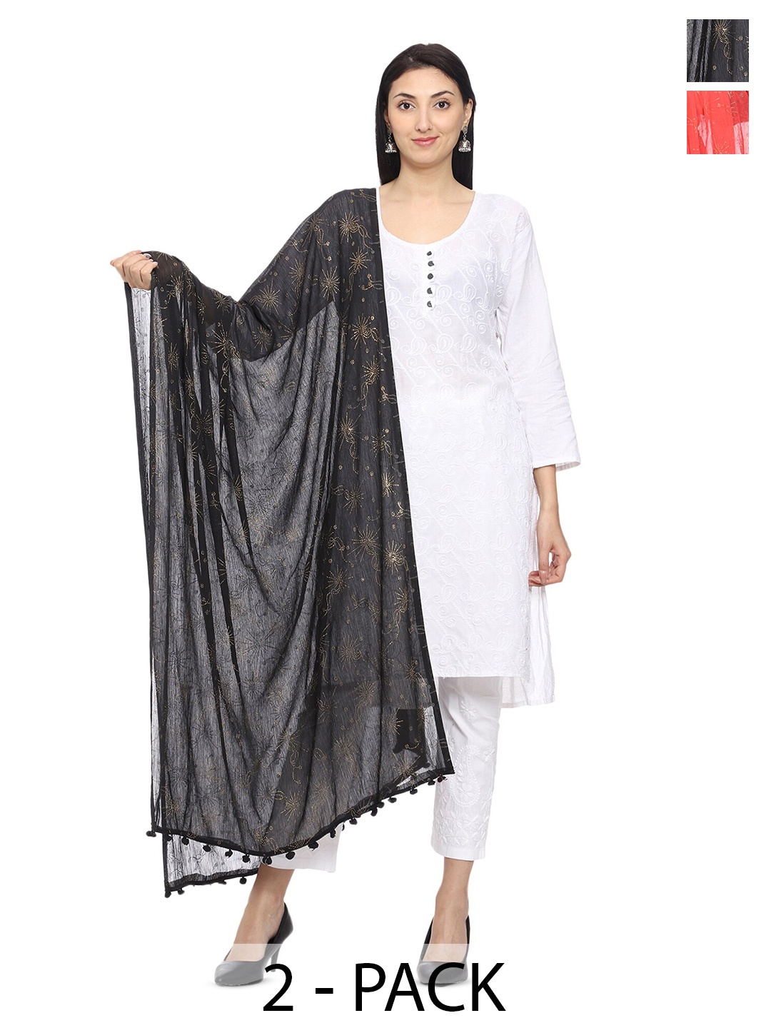 

Tulip Eden Pack Of 2 Floral Printed Dupatta, Black