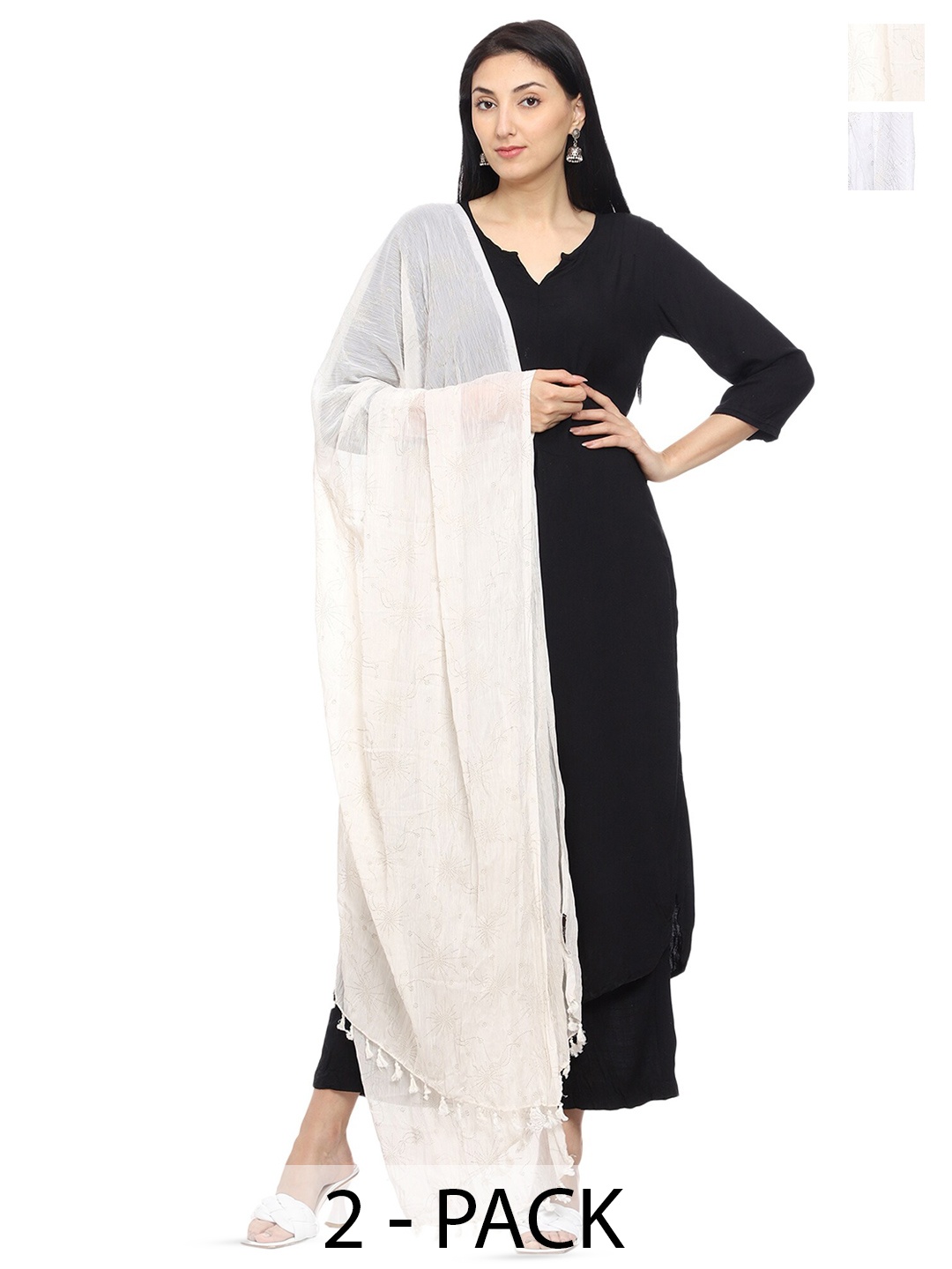 

Tulip Eden Pack Of 2 Floral Printed Dupatta, Off white