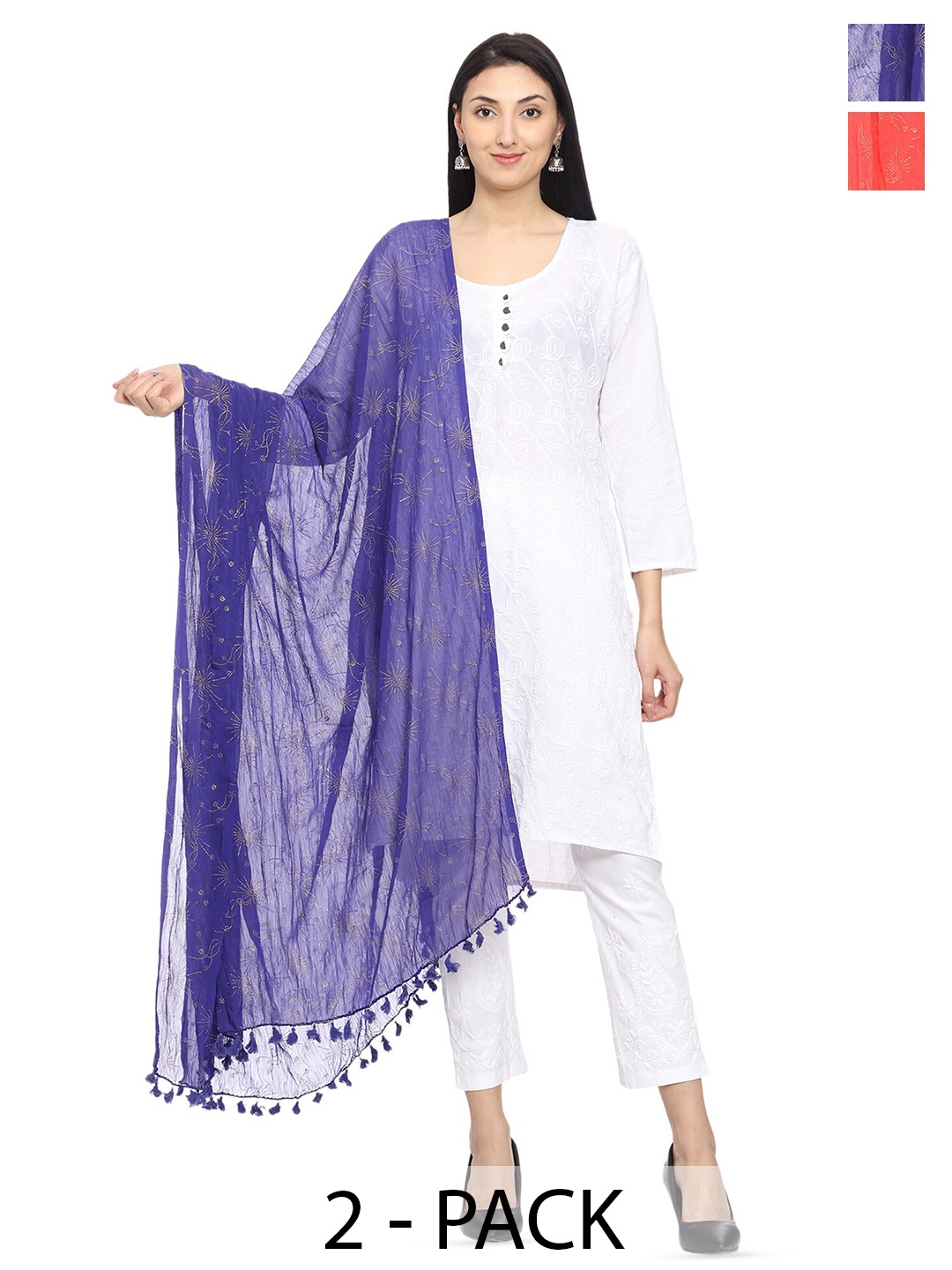 

Tulip Eden Pack Of 2 Ethnic Foil Printed Dupatta, Blue