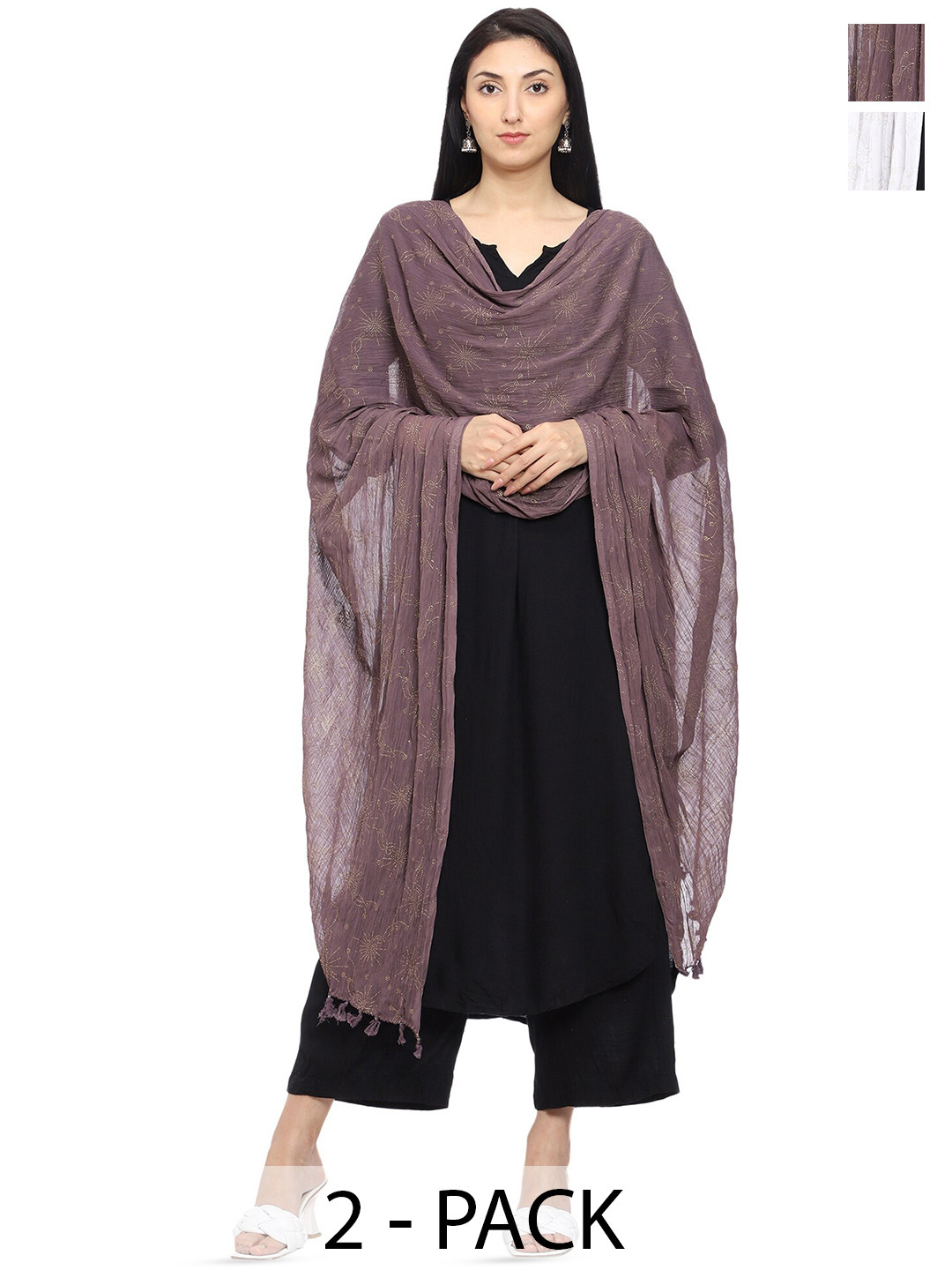 

Tulip Eden Pack Of 2 Floral Printed Dupatta, Charcoal