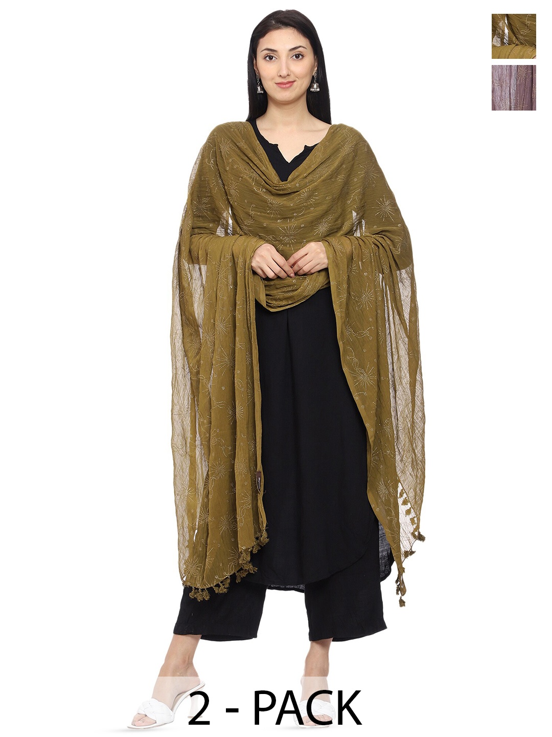 

Tulip Eden Pack Of 2 Floral Printed Dupatta, Olive
