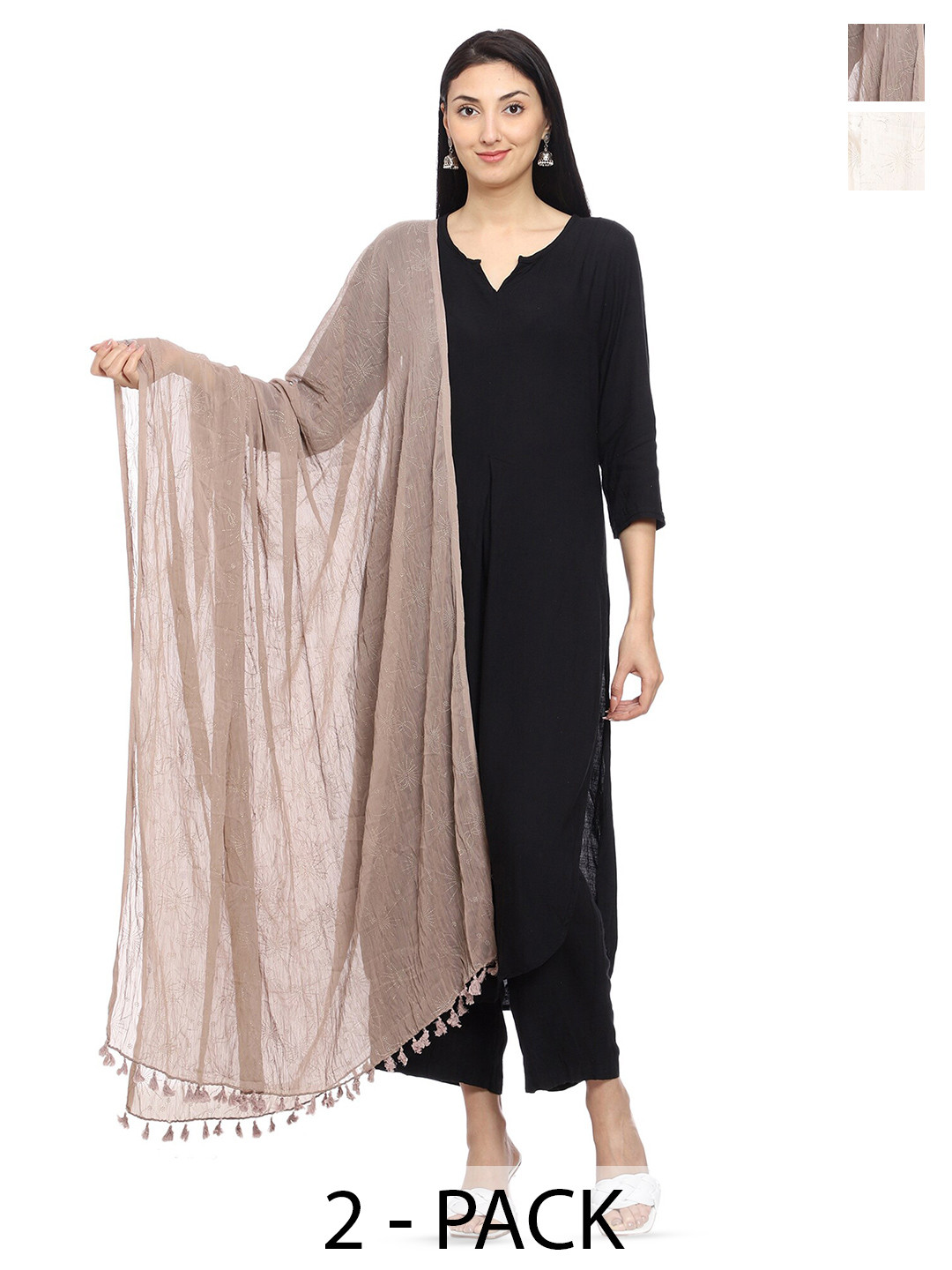 

Tulip Eden Pack Of 2 Ethnic Foil Printed Dupatta, Beige