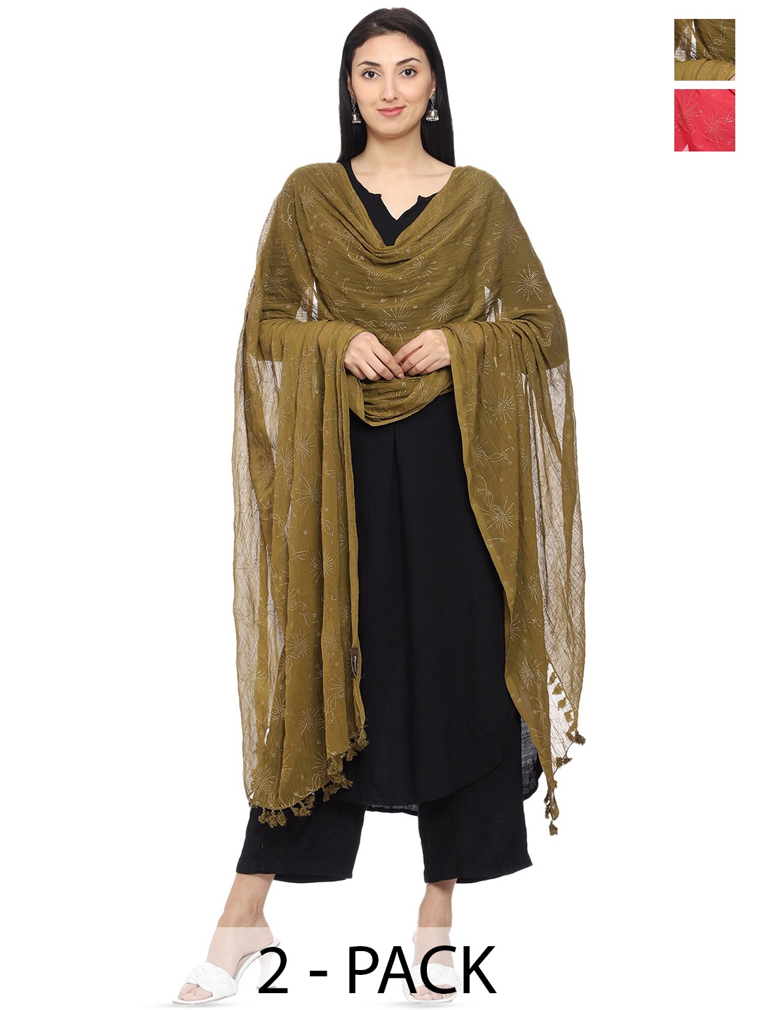 

Tulip Eden Pack Of 2 Floral Printed Dupatta, Olive