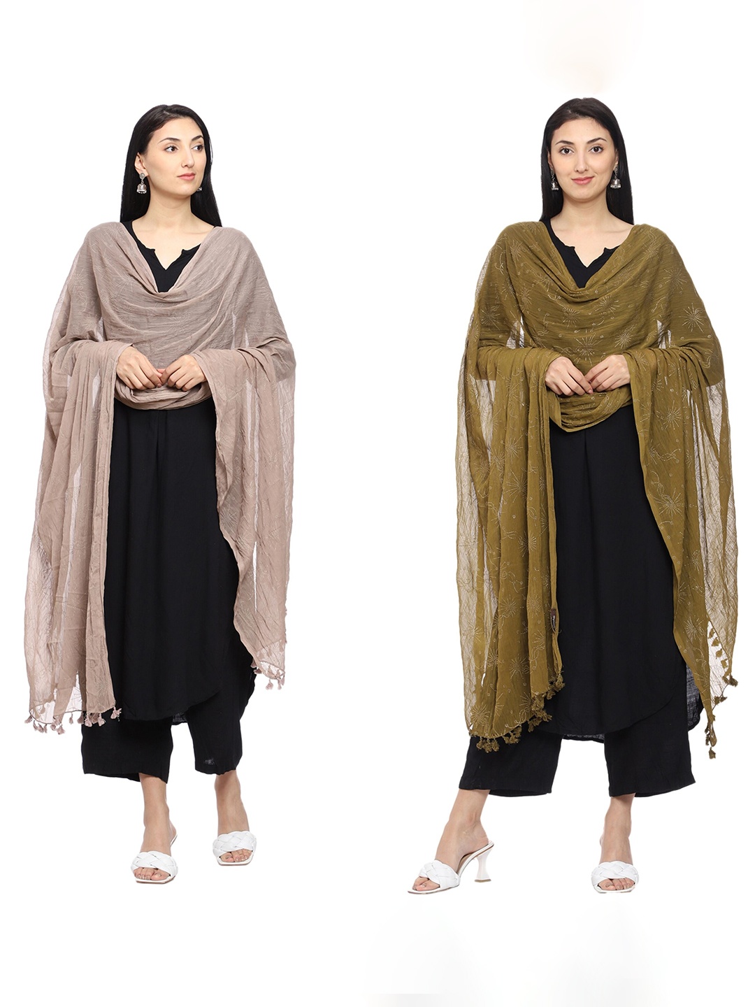 

Tulip Eden Pack Of 2 Floral Printed Dupatta, Beige