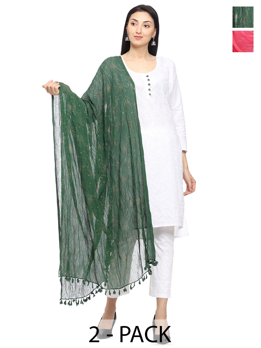 

Tulip Eden Pack Of 2 Floral Printed Dupatta, Green