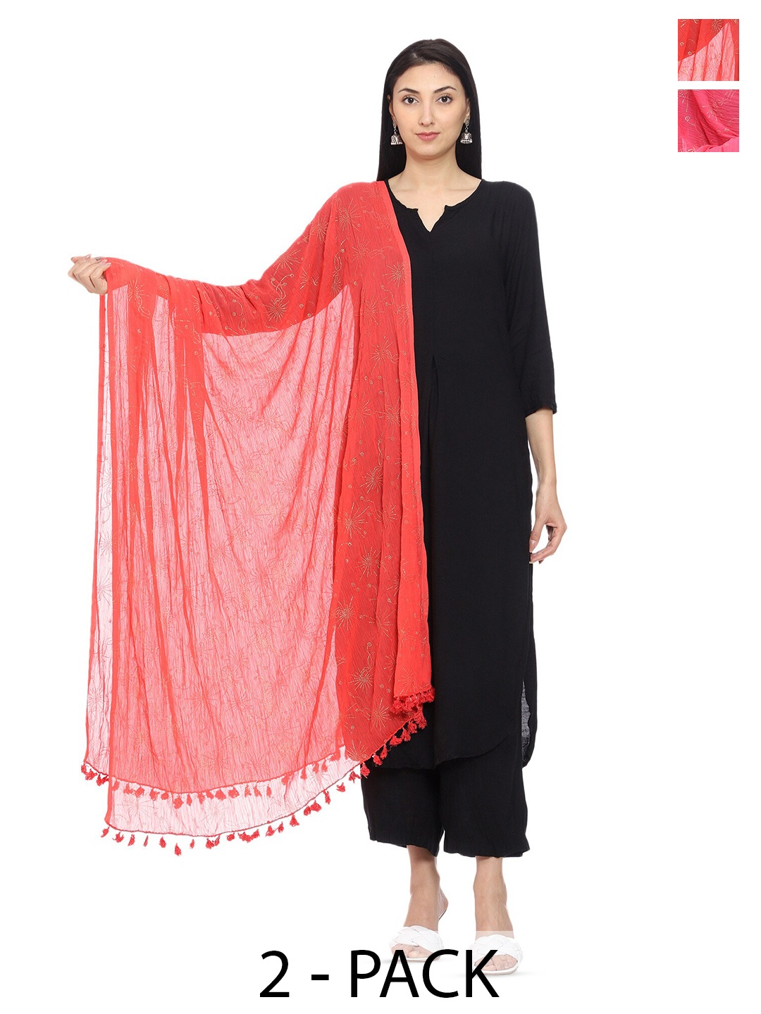 

Tulip Eden Pack Of 2 Floral Printed Dupatta, Coral