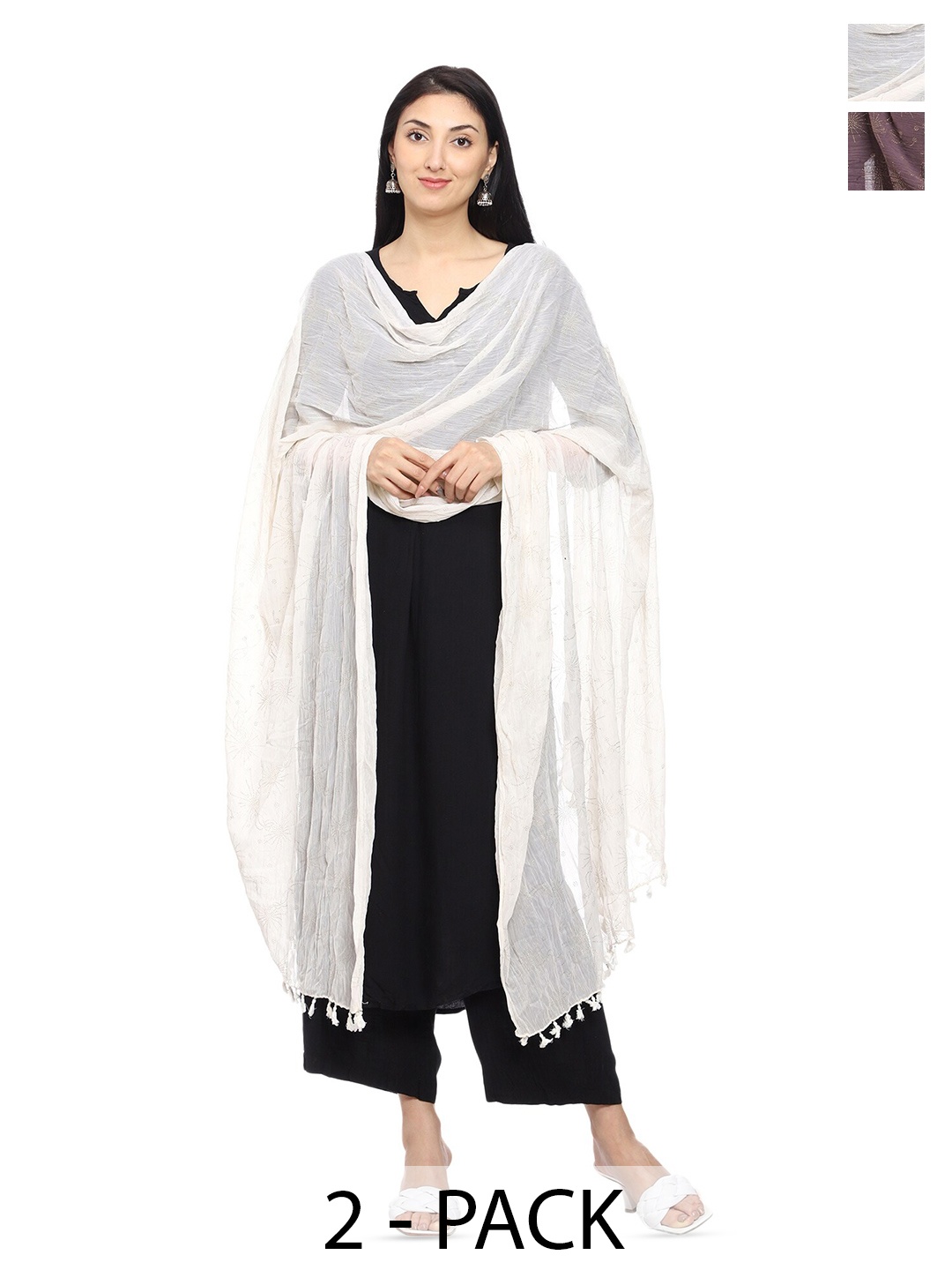 

Tulip Eden Pack Of 2 Floral Printed Dupatta, Off white