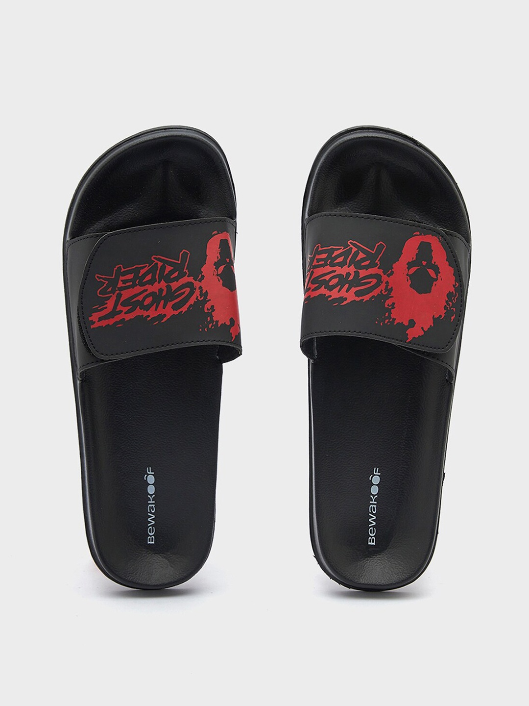 

Bewakoof Men Ghost Rider Printed Rubber Sliders, Black
