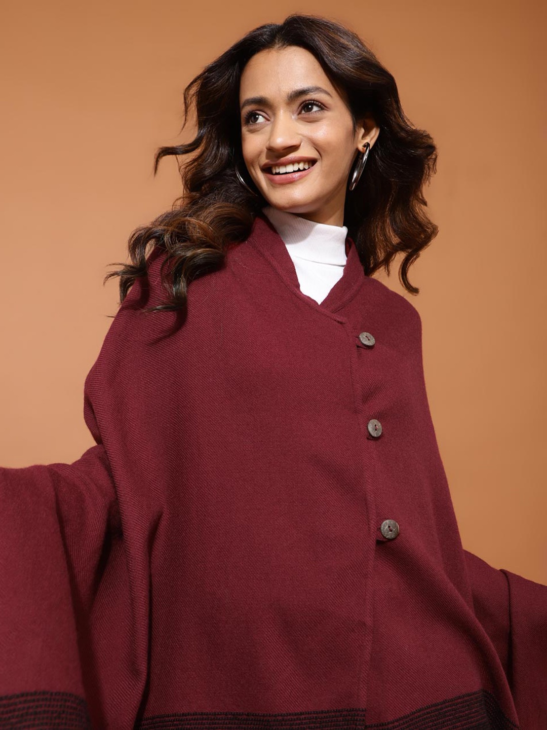

Fabindia Woollen Tailored Poncho, Maroon