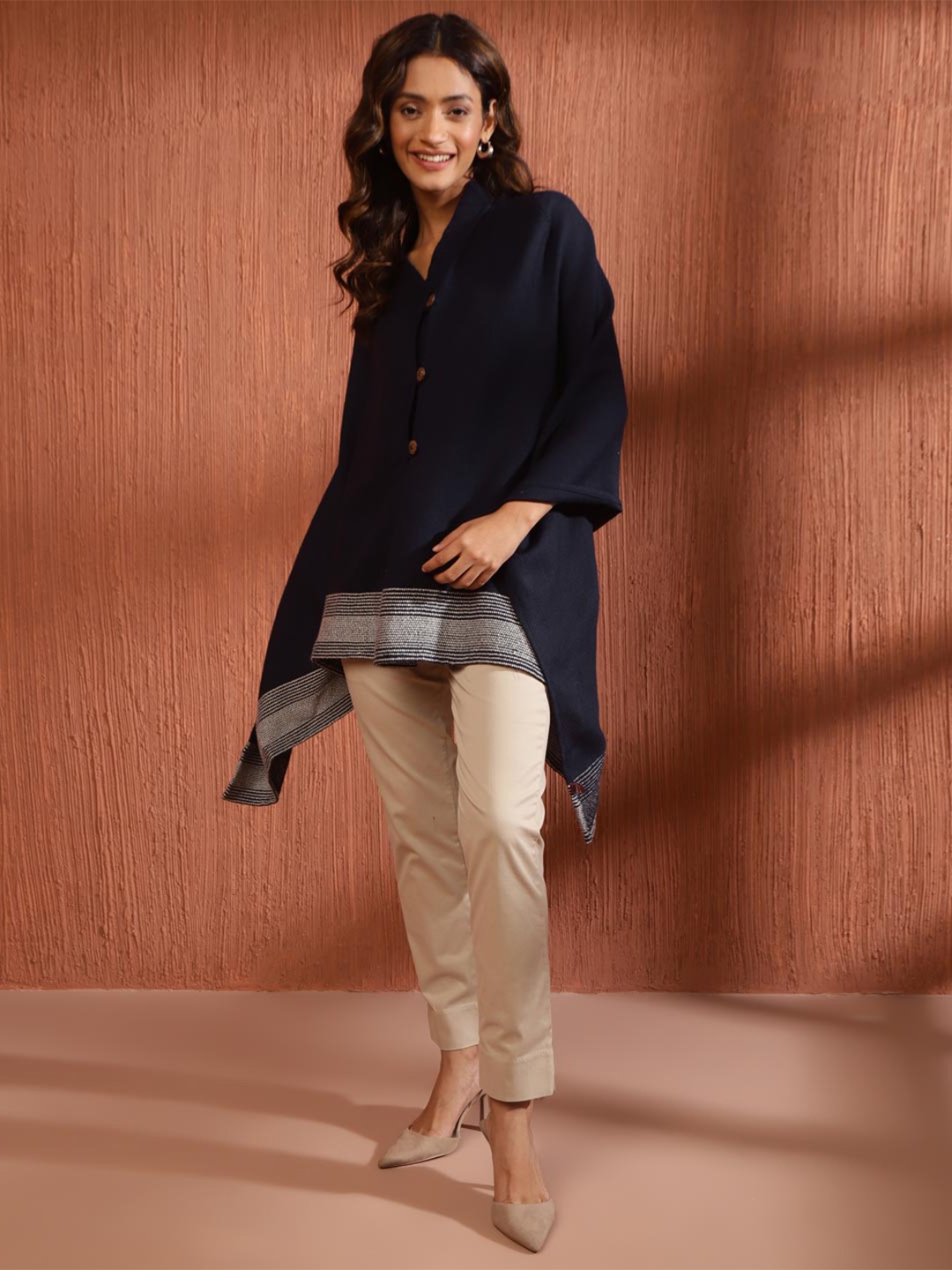 

Fabindia Woollen Poncho Sweaters, Navy blue