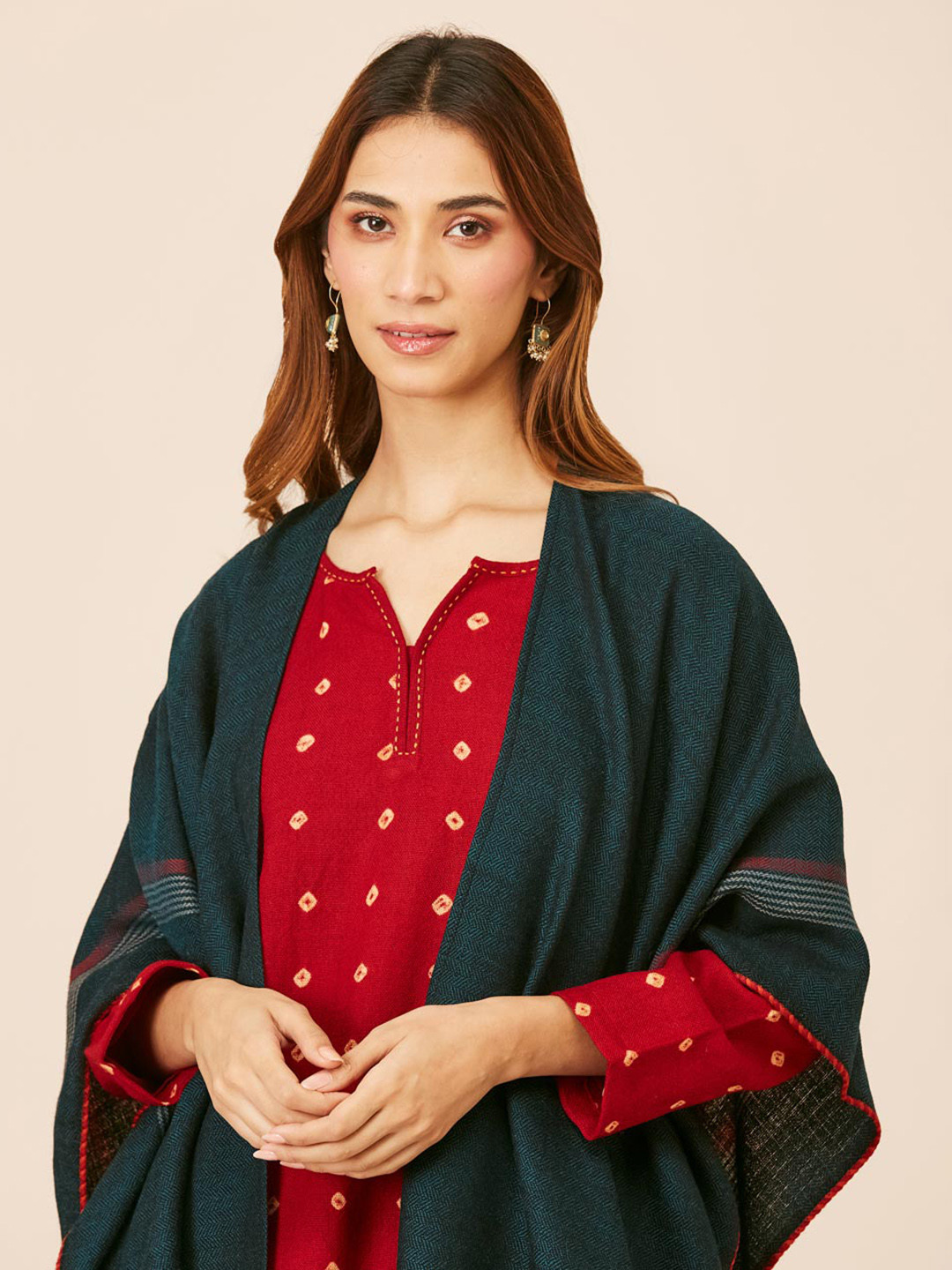 

Fabindia Striped Woven Design Shawl, Teal