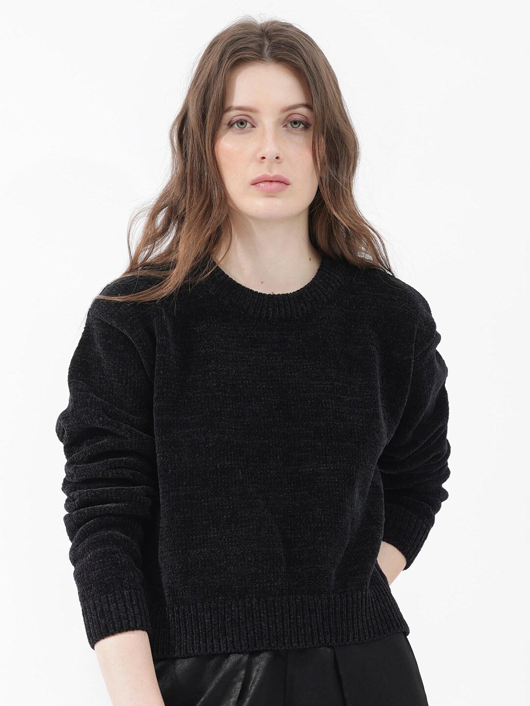 

RAREISM Black Long Sleeves Round Neck Regular Pullover