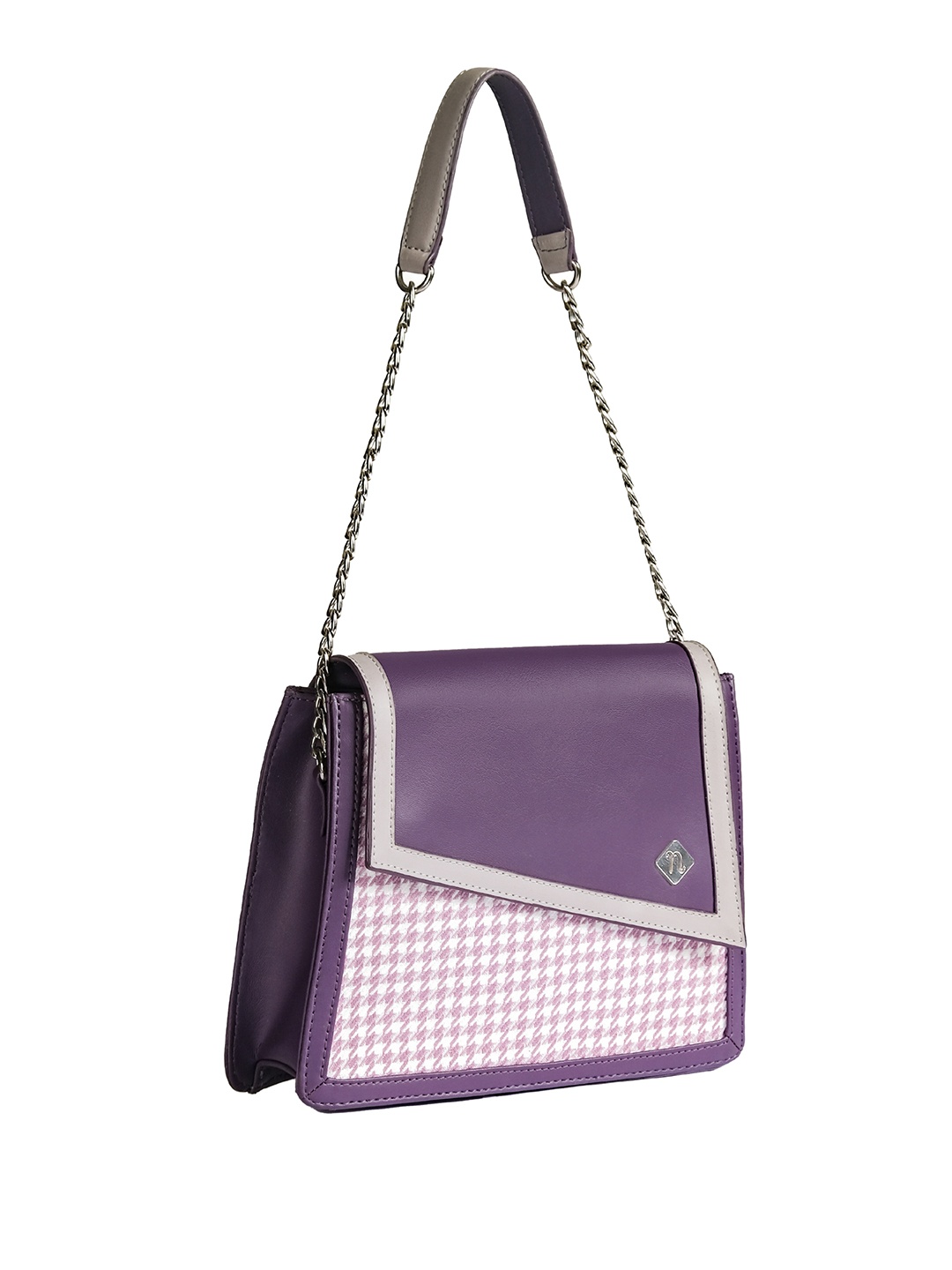 

Nestasia Diagonal Flap Houndstooth Pattern Shoulder Bag, Purple