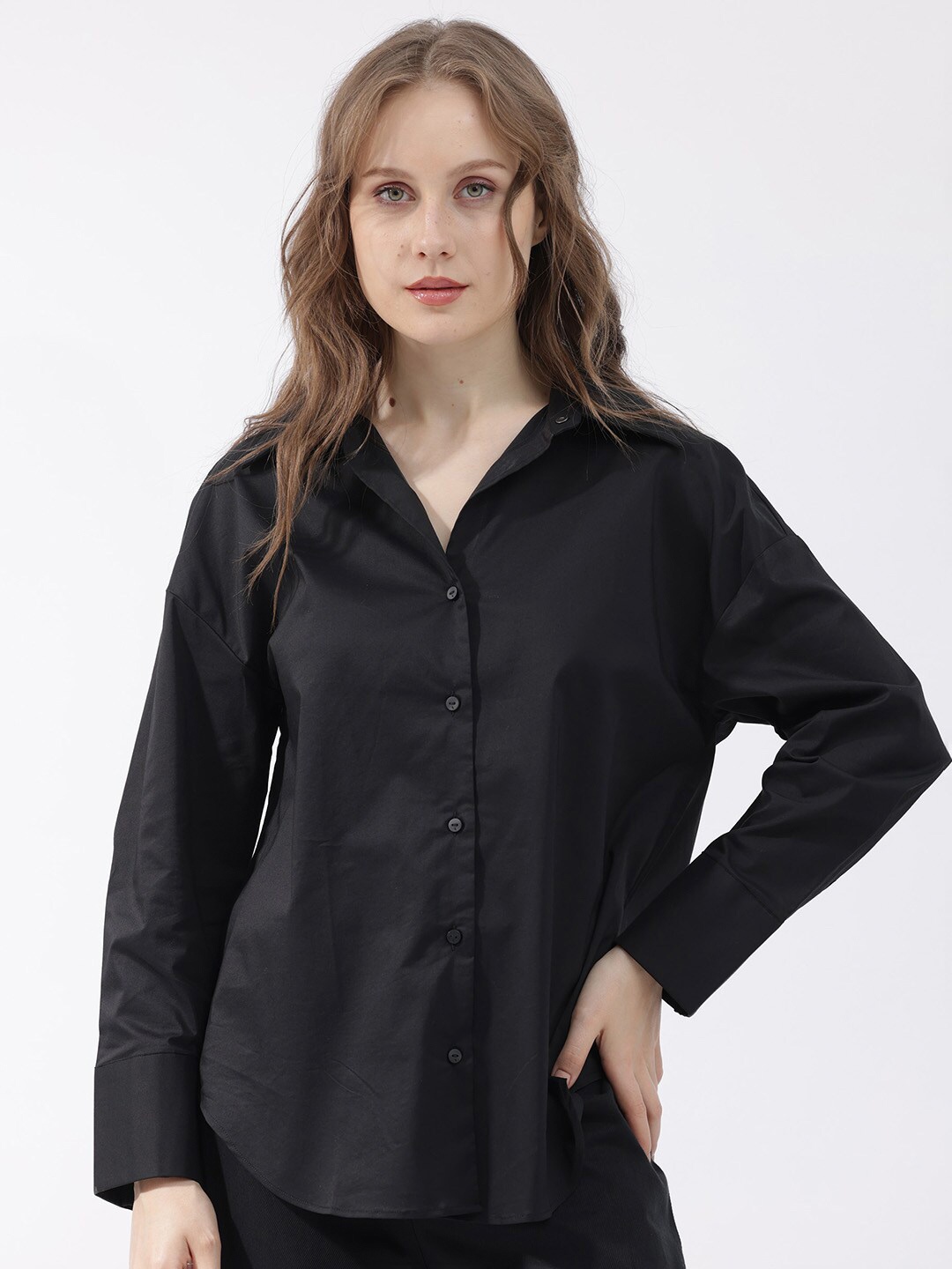 

RAREISM Slim Fit Cotton Casual Shirt, Black