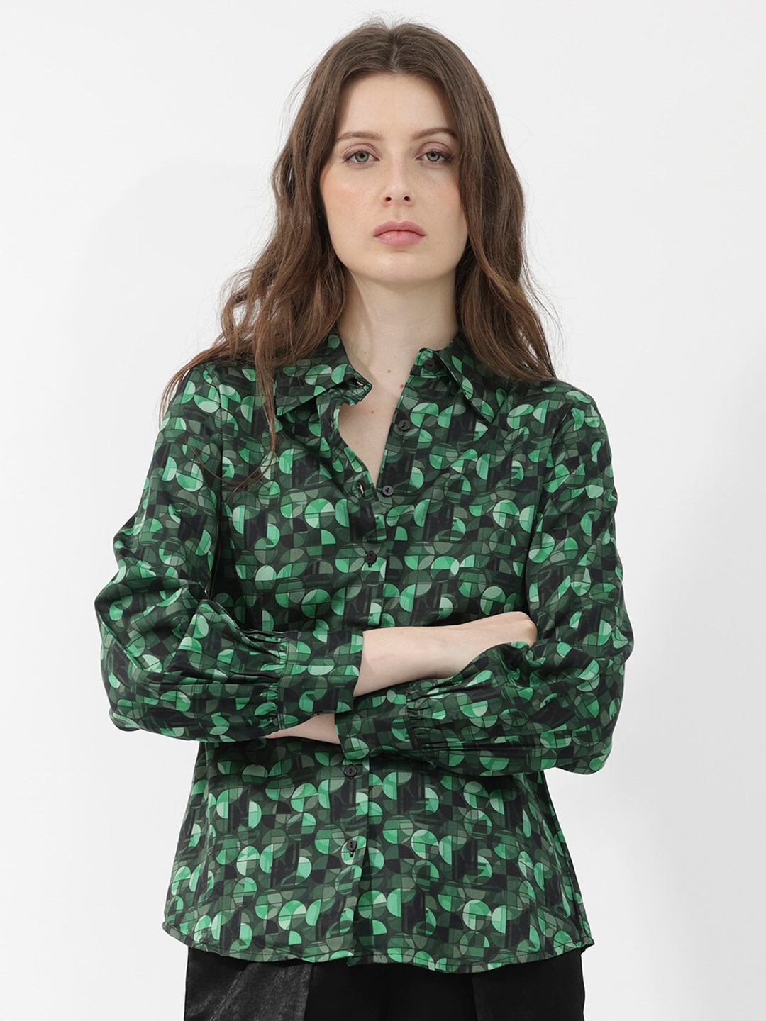 

RAREISM Slim Fit Geometric Printed Casual Shirt, Green