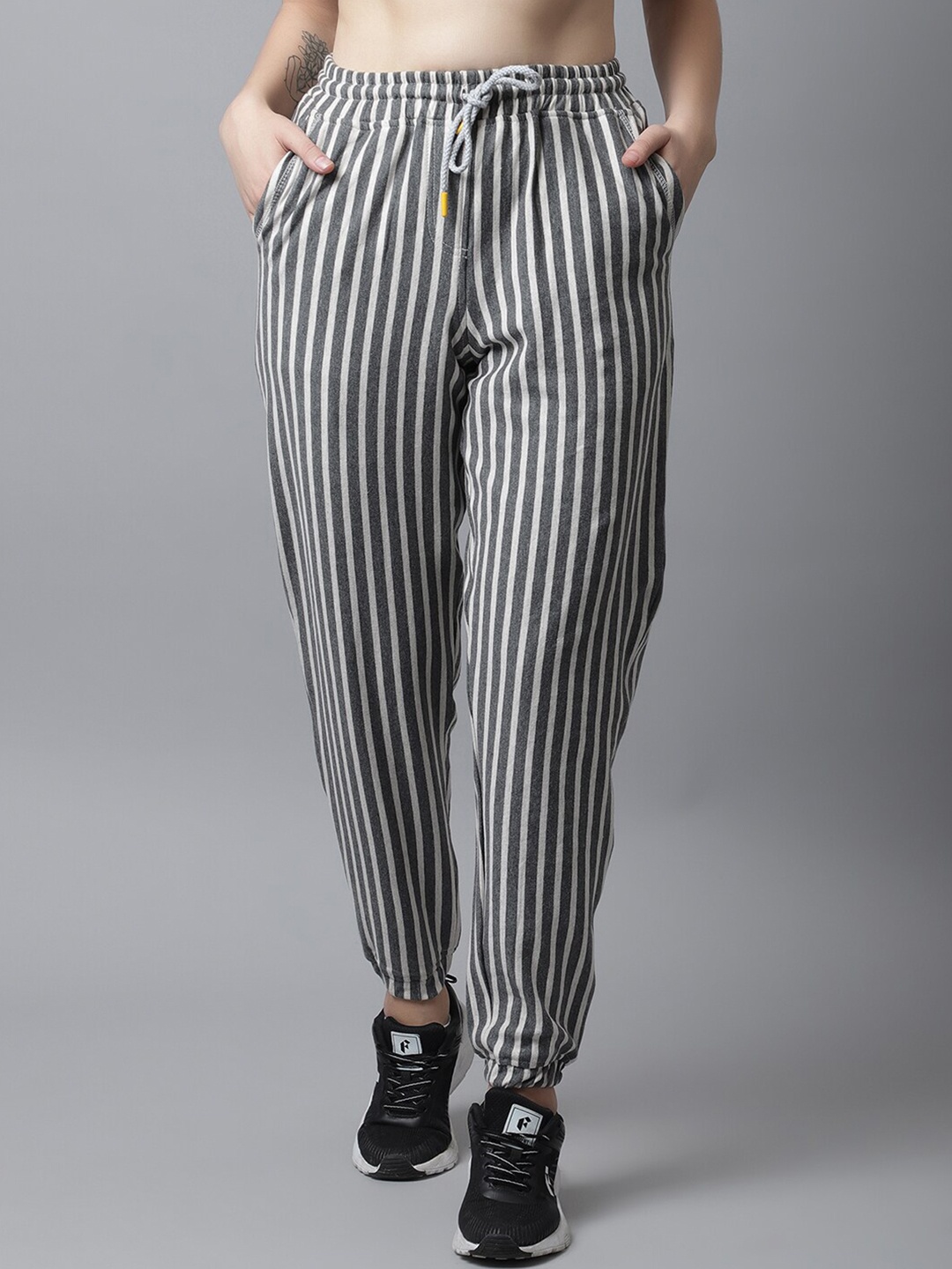 

Rute Women Striped Cotton Joggers, Grey