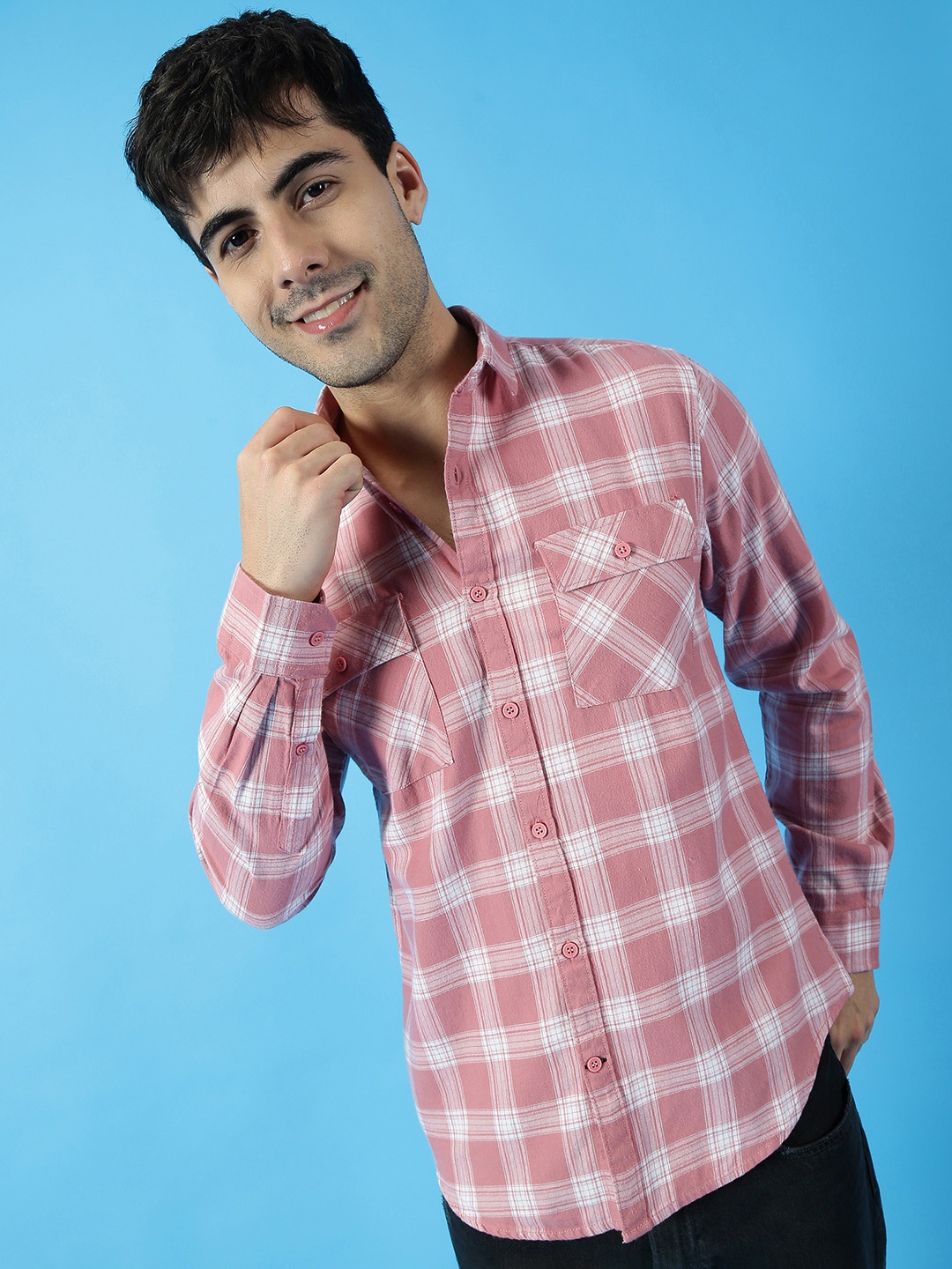 

Mast & Harbour Tartan Checked Casual Pure Cotton Shirt, Pink