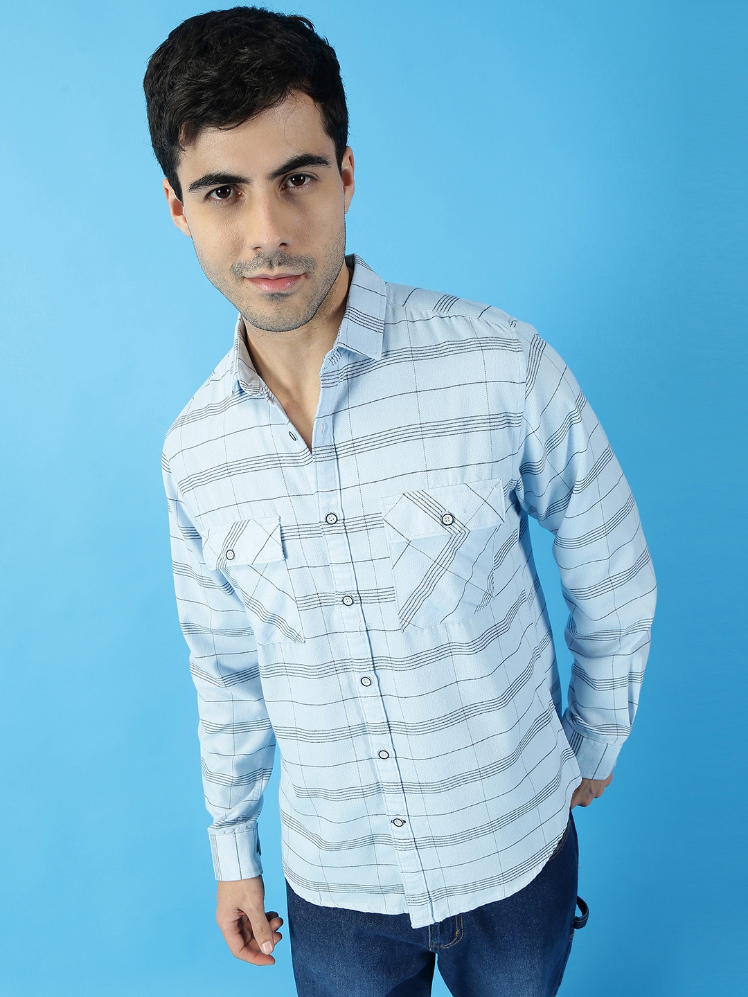 

Mast & Harbour Spread Collar Striped Casual Pure Cotton Shirt, Blue