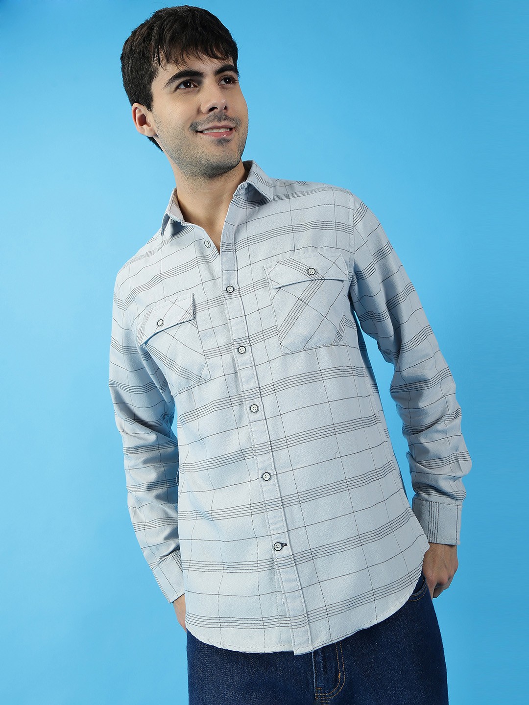 

Mast & Harbour Spread Collar Checked Casual Pure Cotton Shirt, Grey